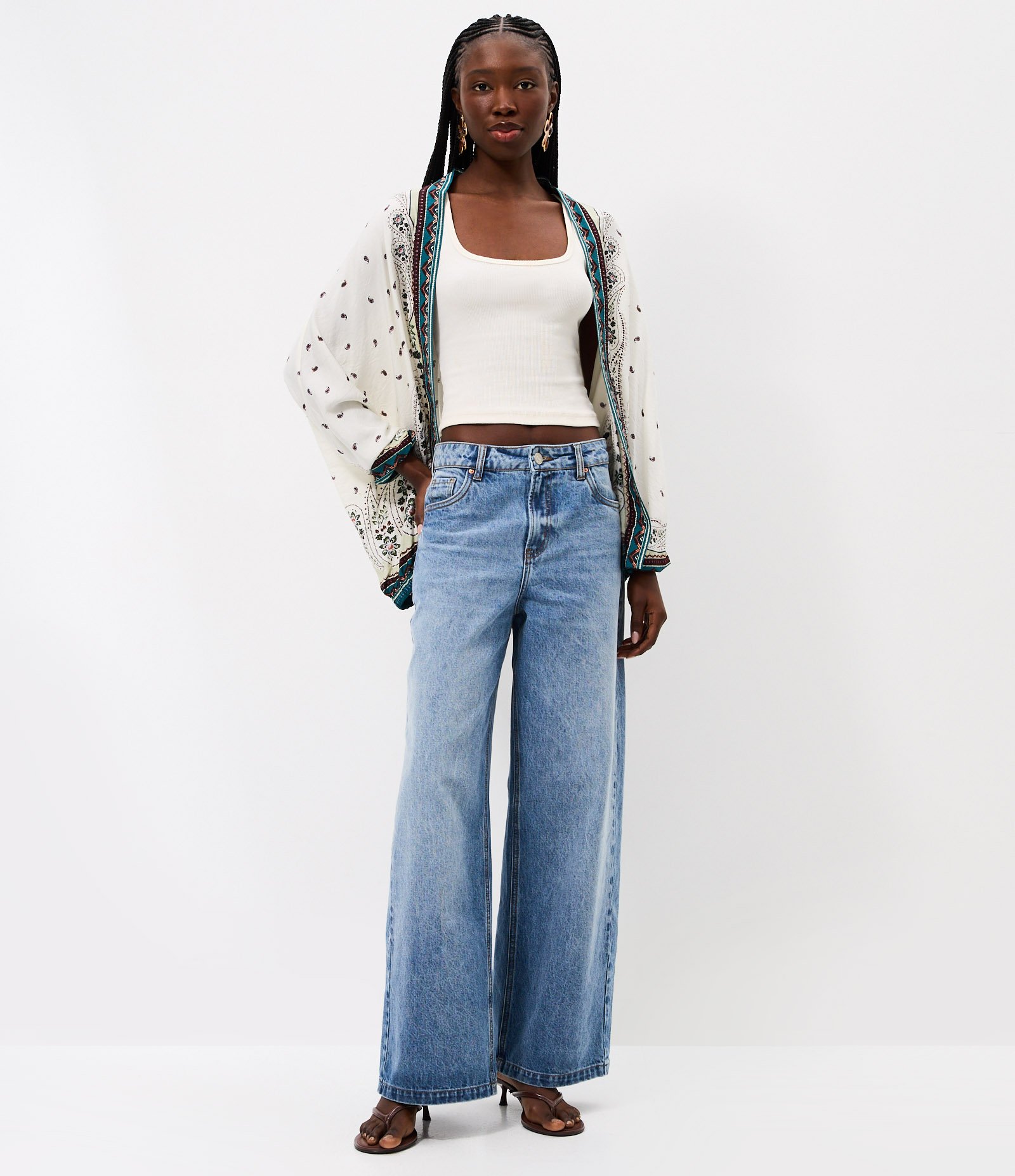 Kimono em Viscose com Estampa Étnica e Manga Bufante Off White 2