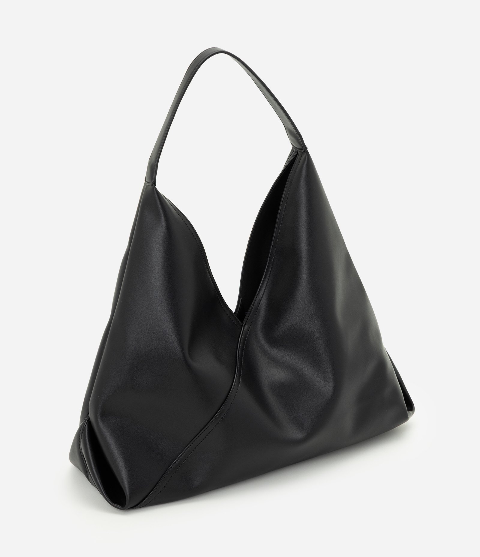 Bolsa Hobo Média em PU com Recortes Estruturados Preto 1