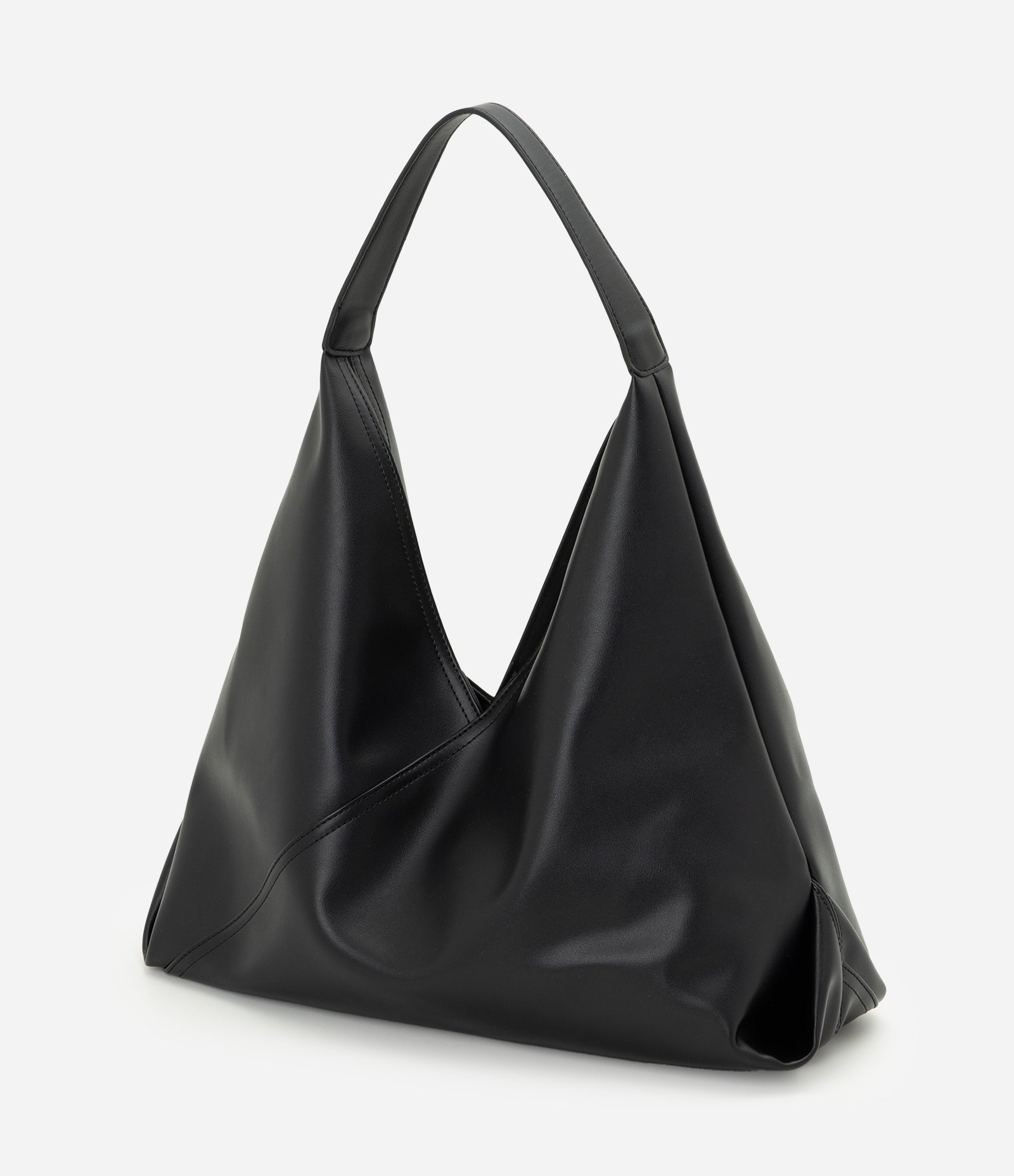 Bolsa Hobo Média em PU com Recortes Estruturados Preto 3