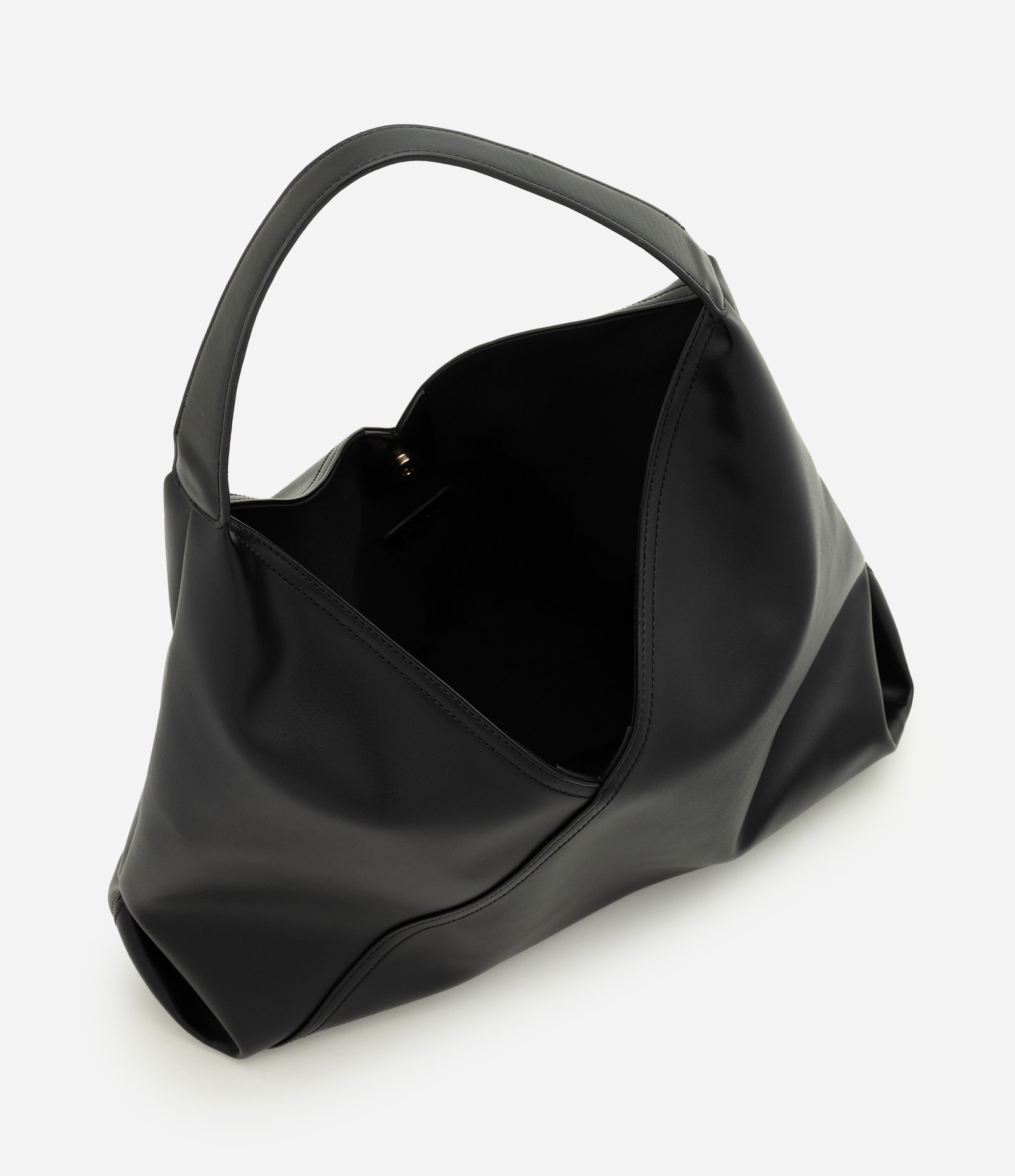Bolsa Hobo Média em PU com Recortes Estruturados Preto 5