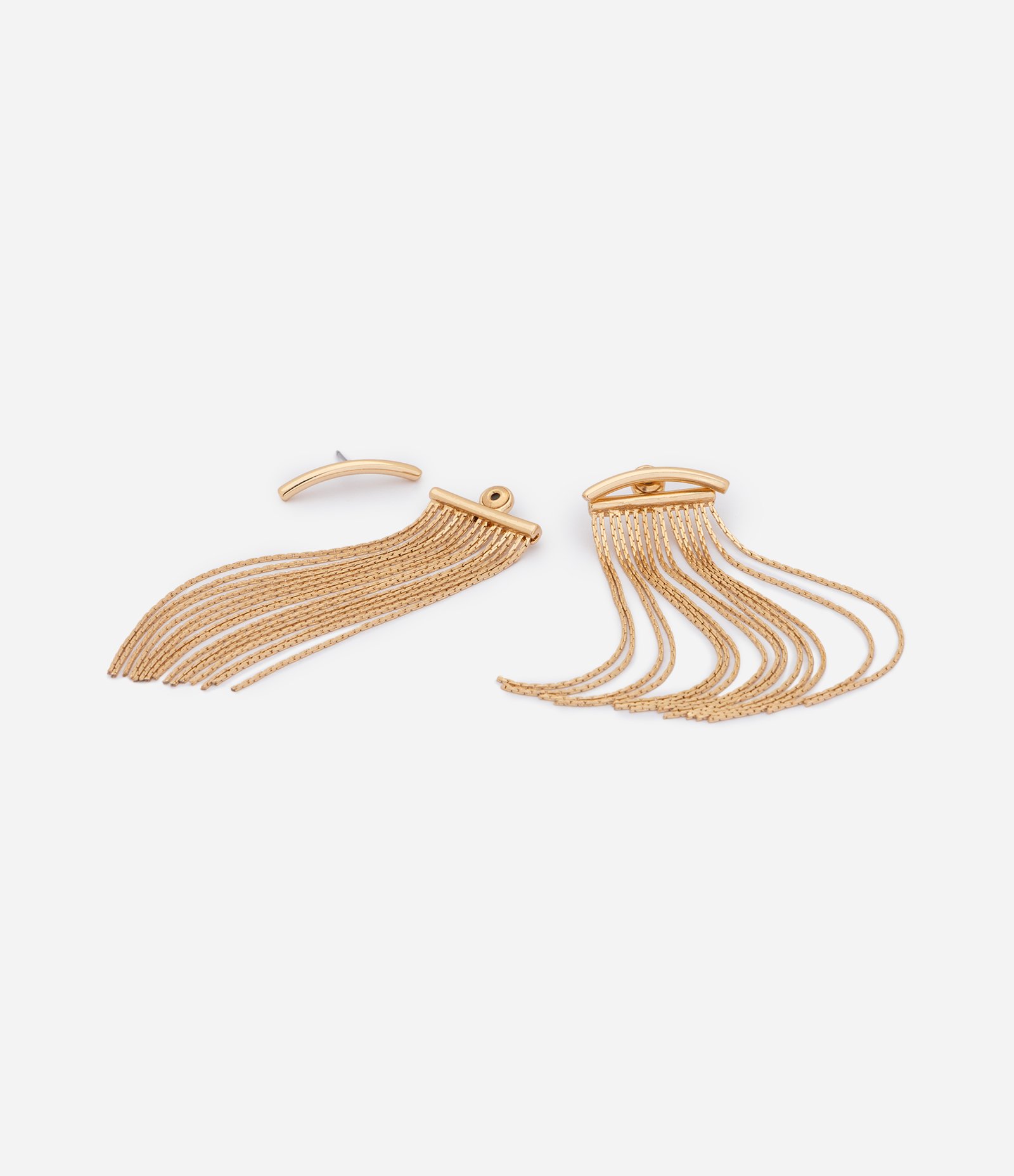 Brinco Ear Jacket Longo com Franjas em Metal Dourado 2