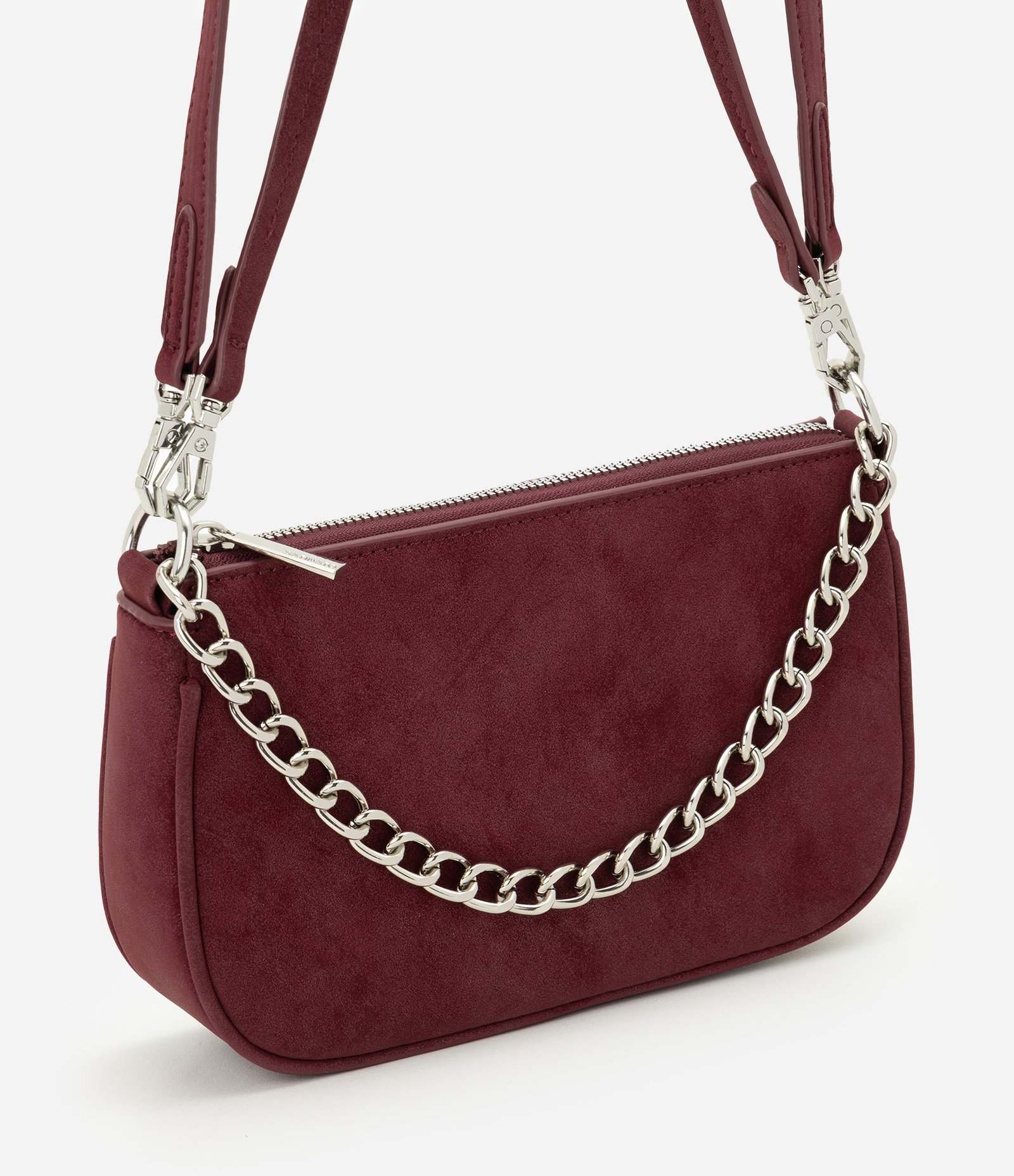 Bolsa Baguete Pequena em Suede com Alça Removível Vinho 1