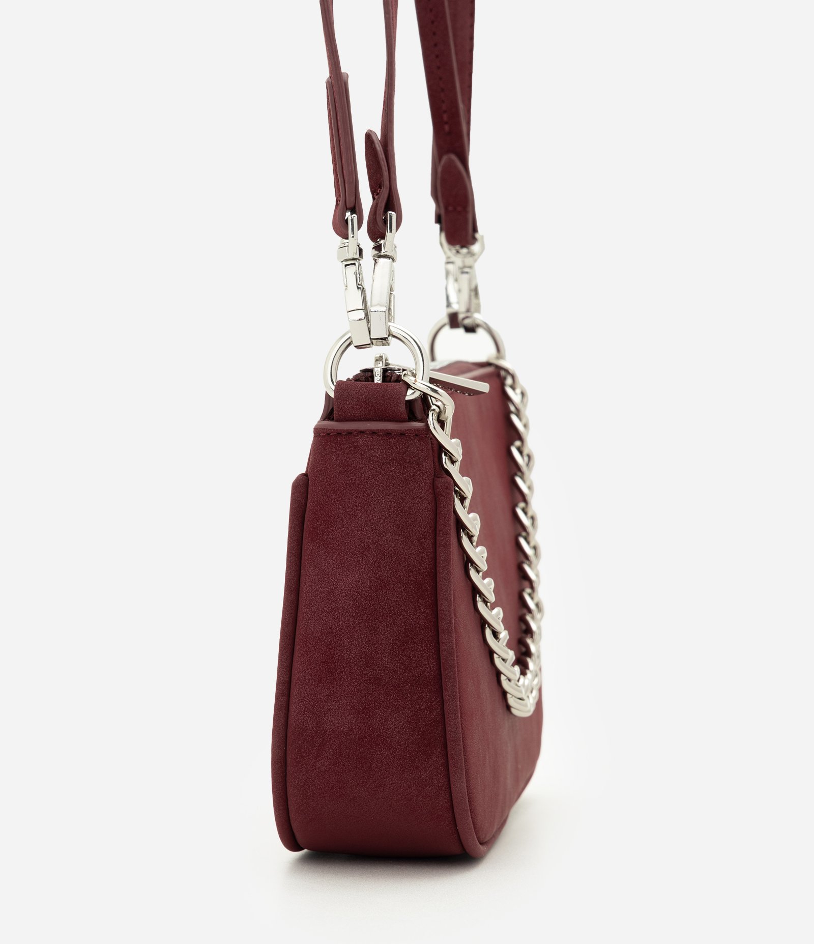Bolsa Baguete Pequena em Suede com Alça Removível Vinho 2