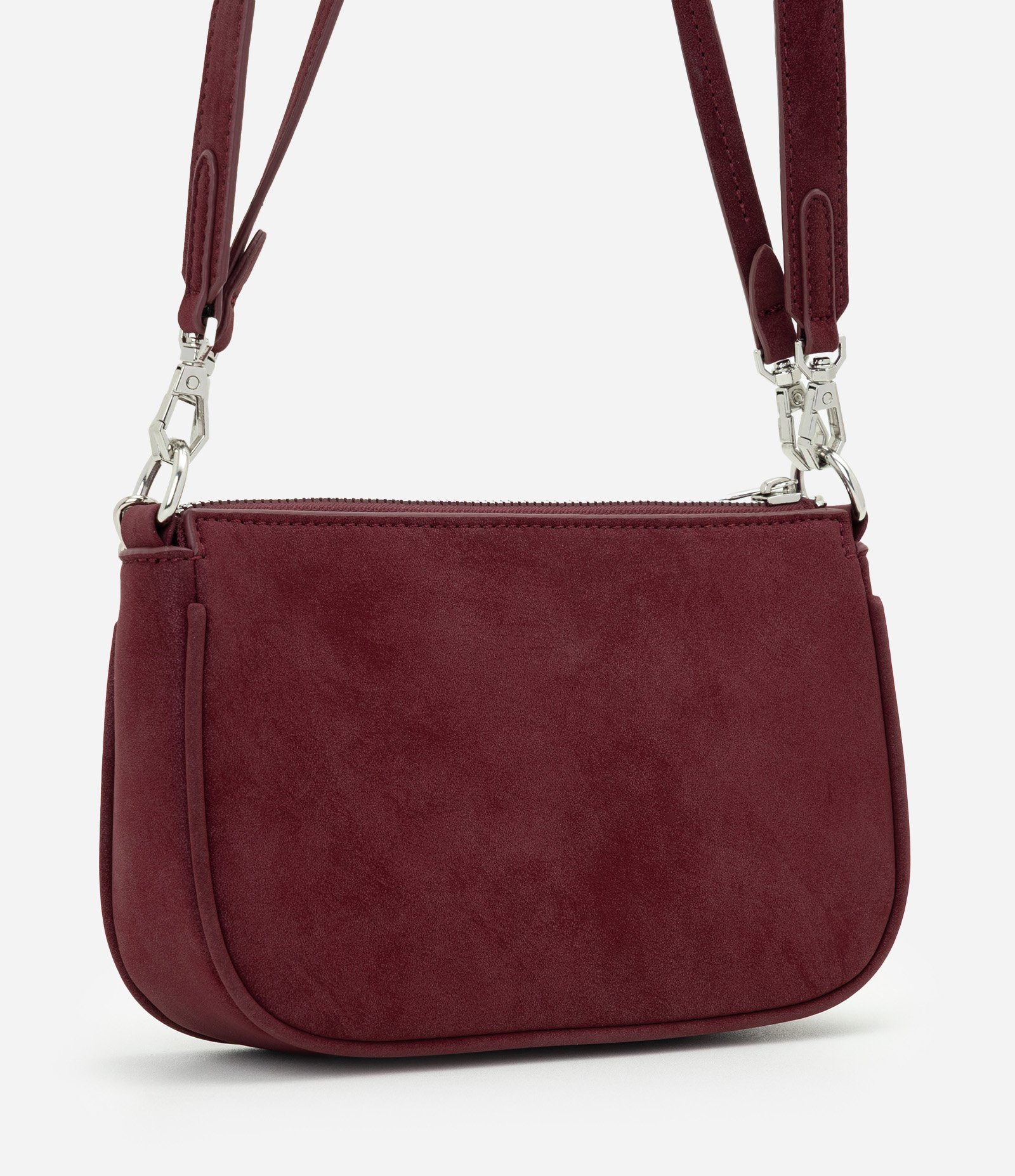 Bolsa Baguete Pequena em Suede com Alça Removível Vinho 3