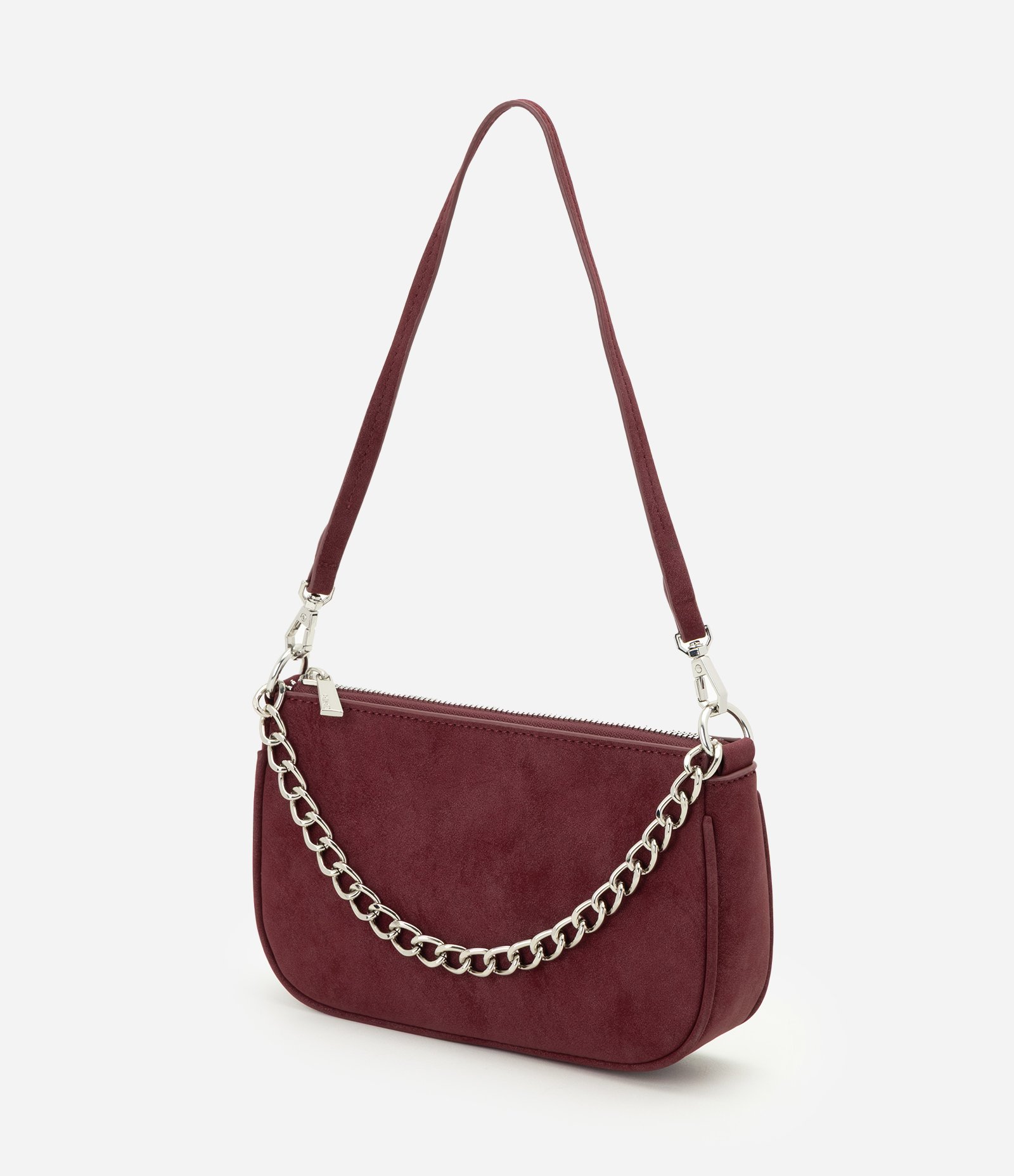 Bolsa Baguete Pequena em Suede com Alça Removível Vinho 4
