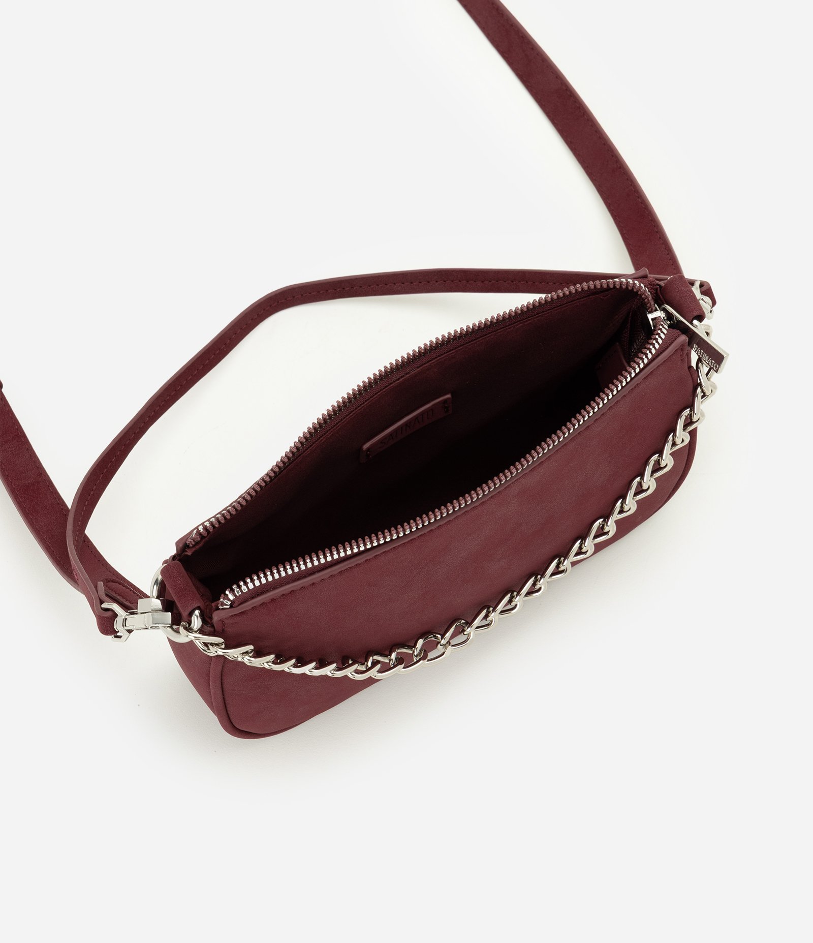 Bolsa Baguete Pequena em Suede com Alça Removível Vinho 5