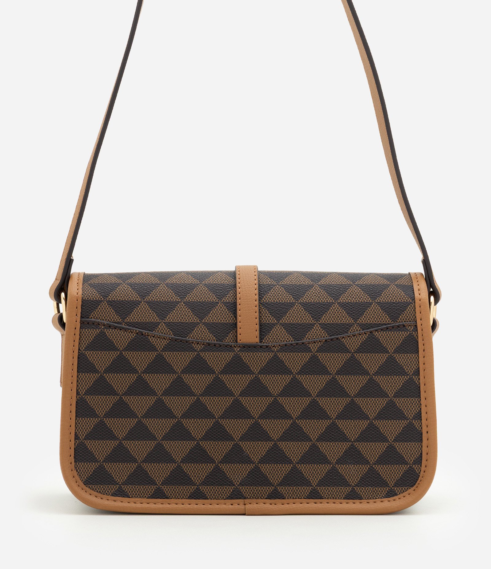 Bolsa Shoulder Média em PU com Estampa Triângulos Marrom 4