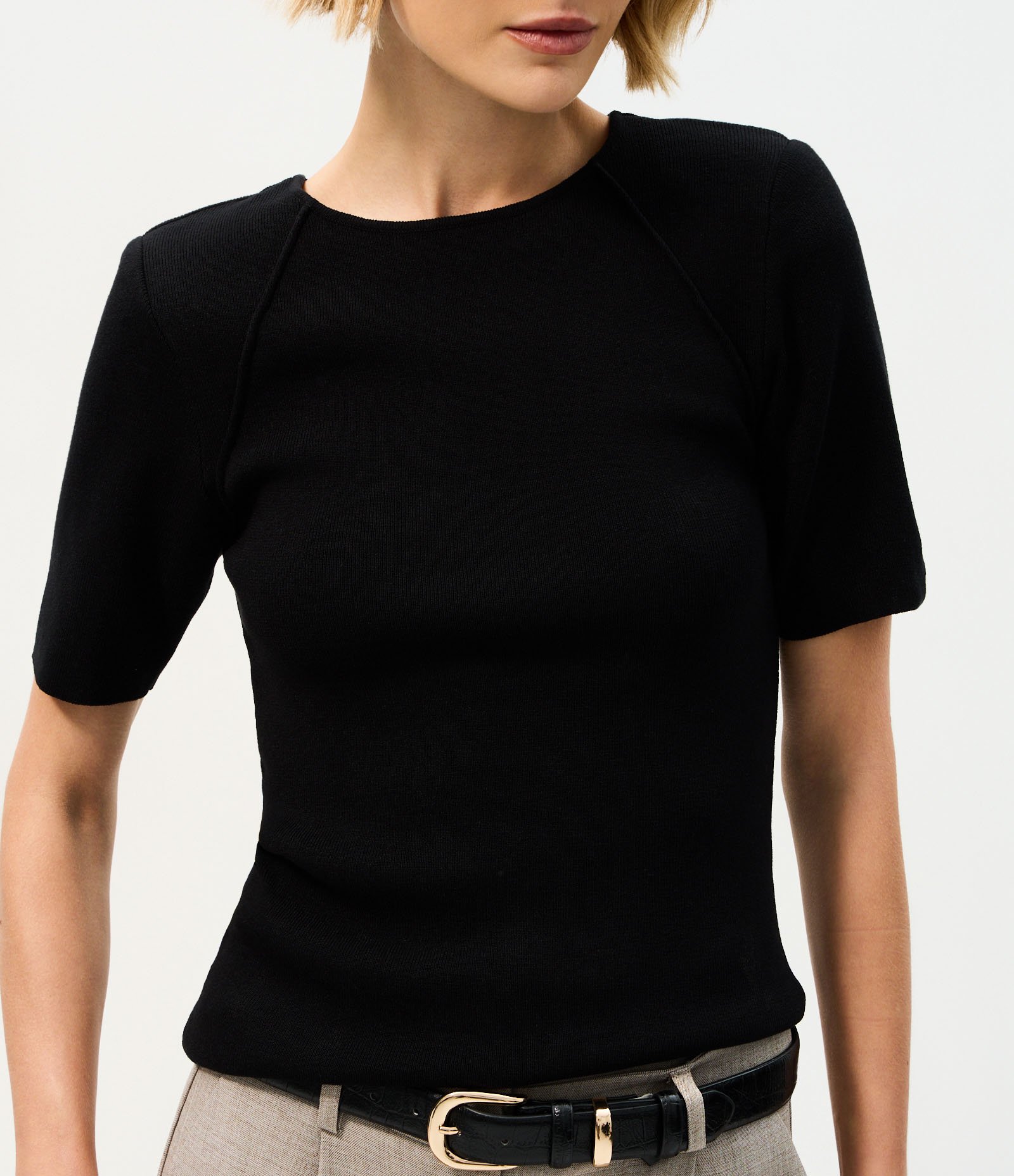Blusa Regular em Tricô com Ombreirinha Ajustada Preto 4