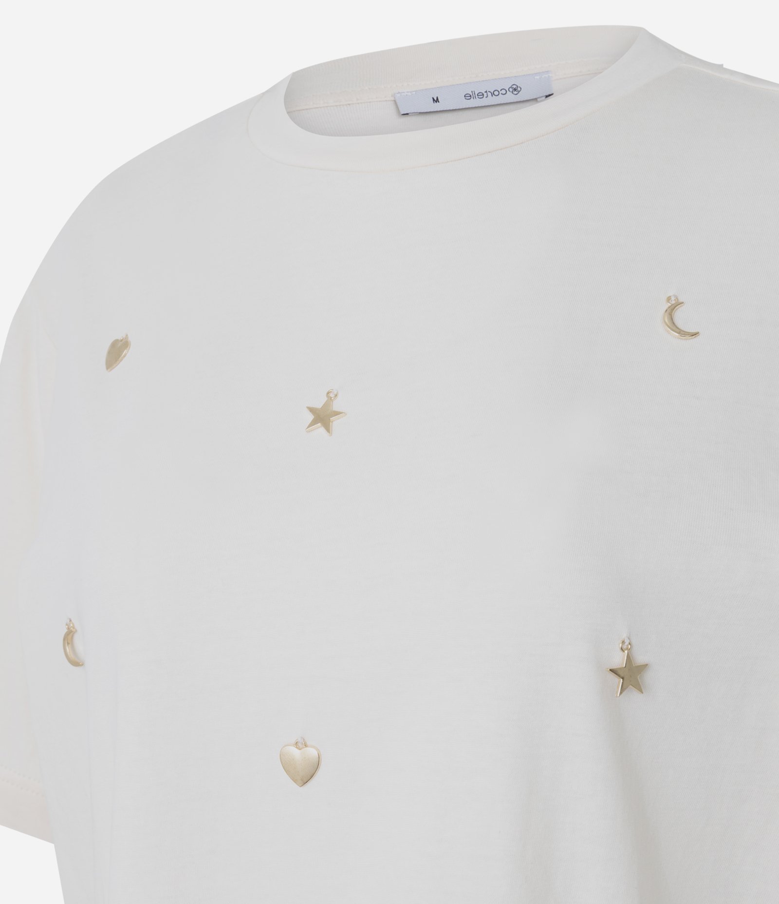 Camiseta Regular em Algodão com Aplicação de Pingentes Rosa Claro 2