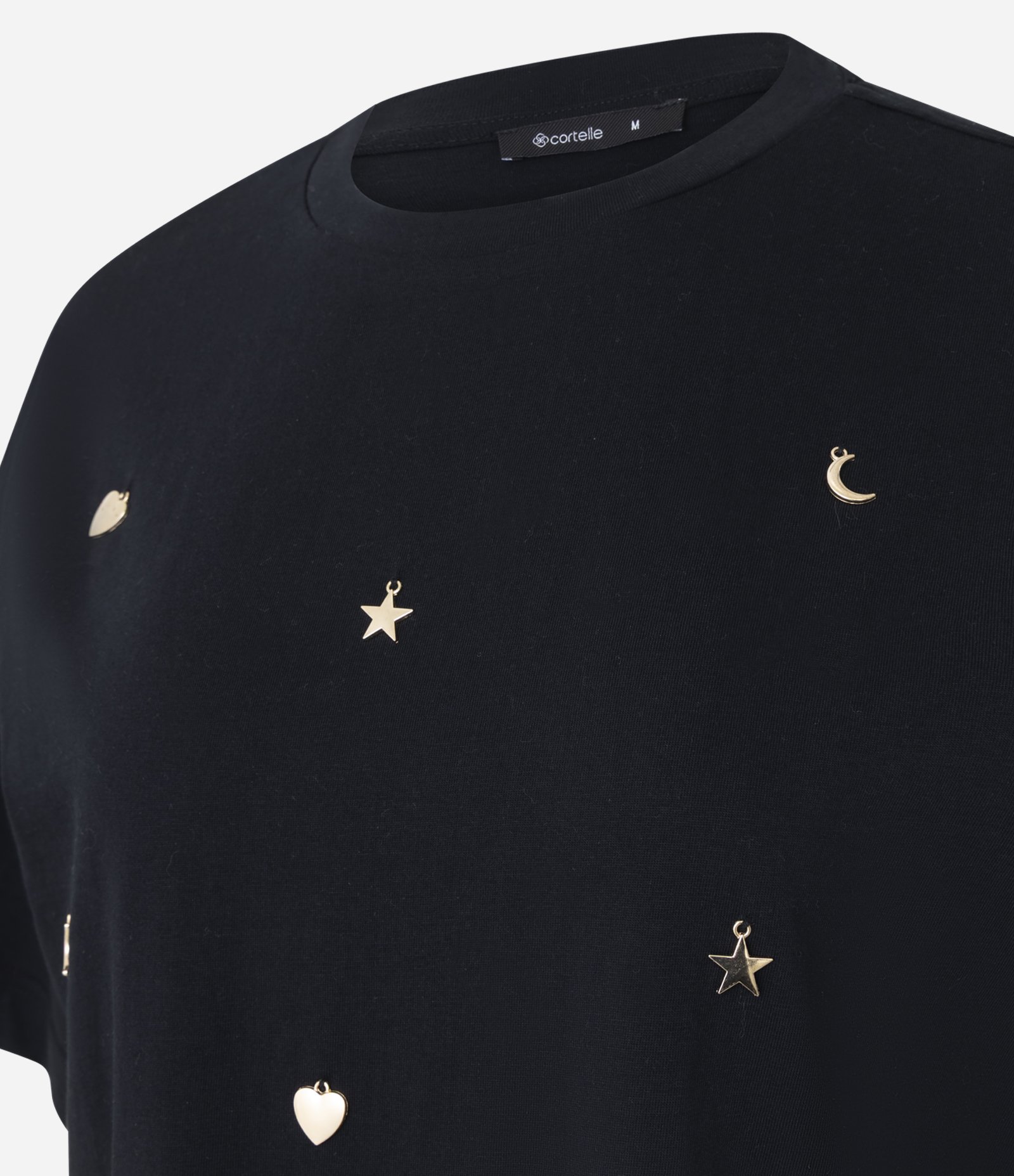 Camiseta Regular em Algodão com Aplicação de Pingentes Preto 2