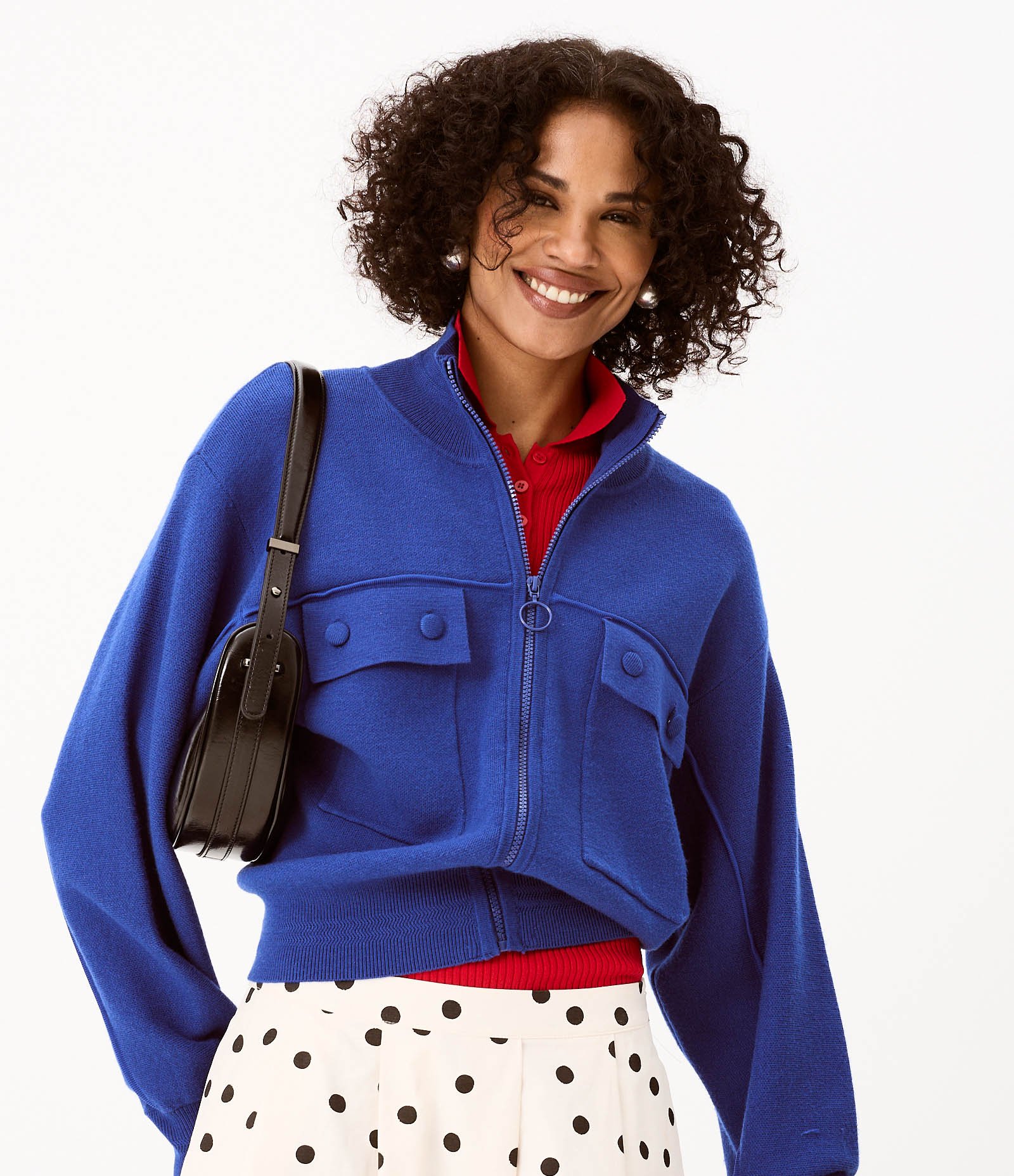 Jaqueta Regular em Tricô Pesado com Bolsos Frontais Azul 1