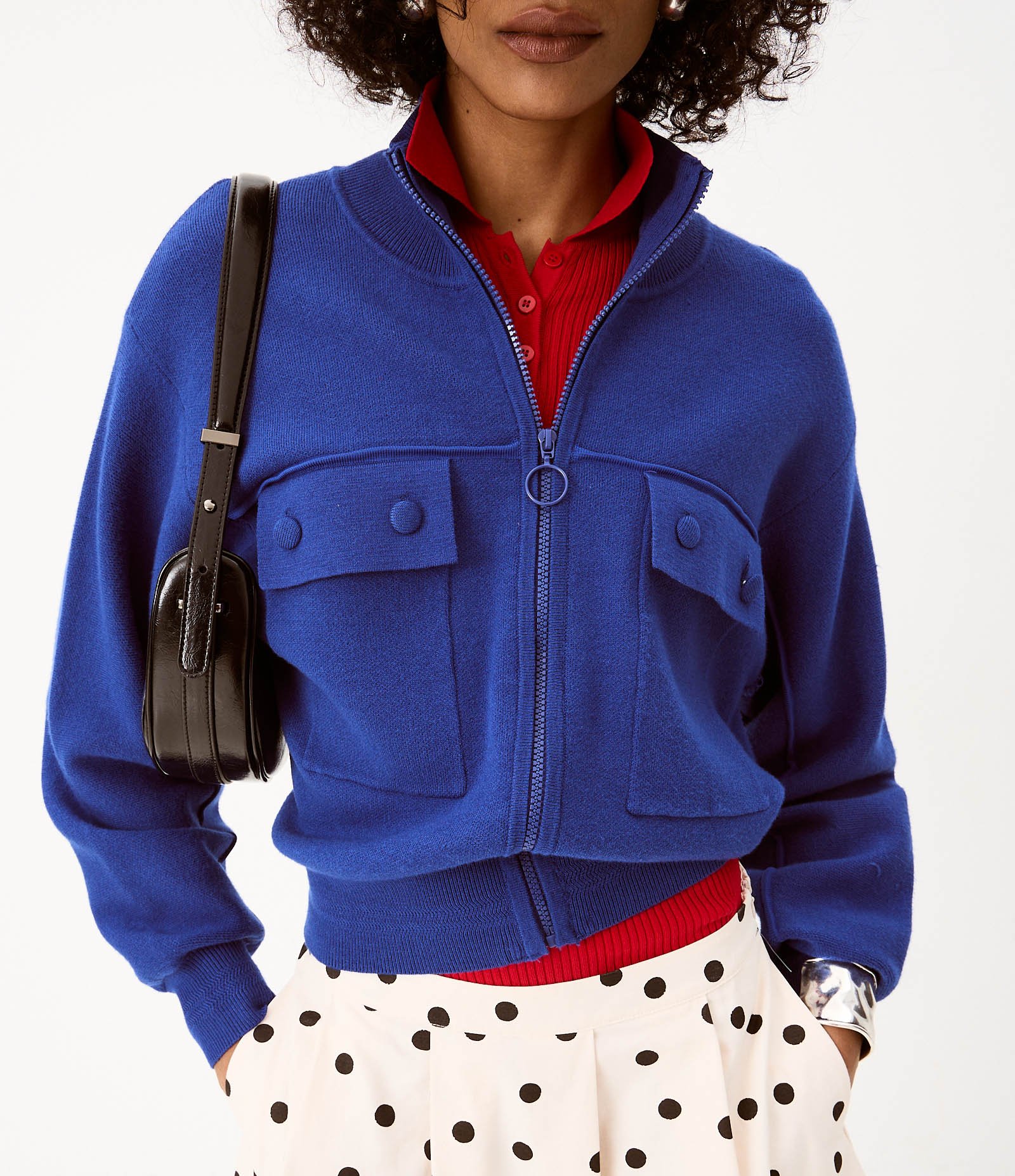 Jaqueta Regular em Tricô Pesado com Bolsos Frontais Azul 2