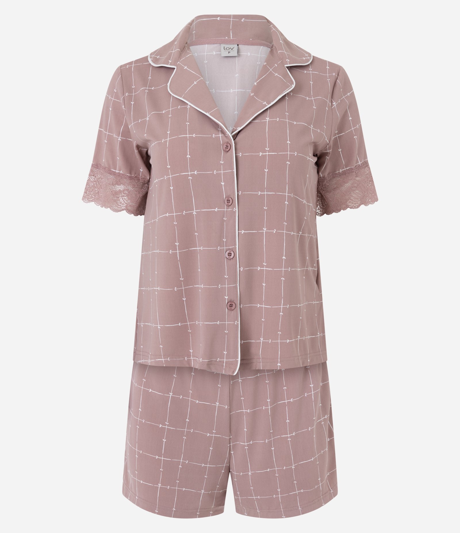 Pijama Curto Americano em Microfibra com Estampa Geométrica Rosa 5