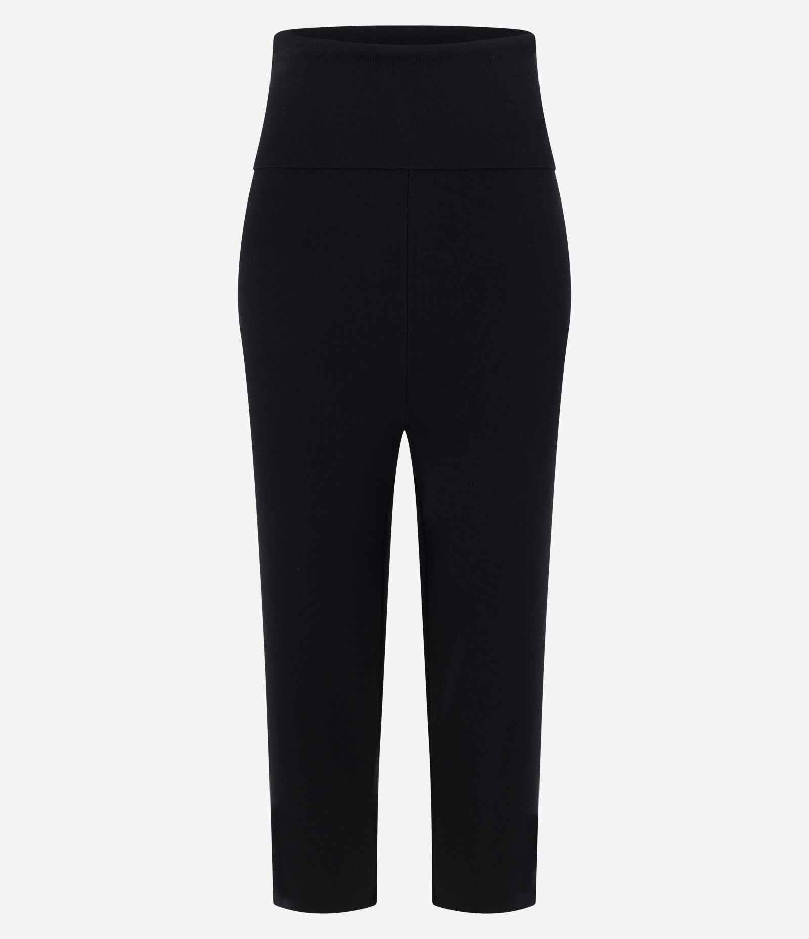 Calça Capri em Tricô com Pala Larga Virada Preto 1