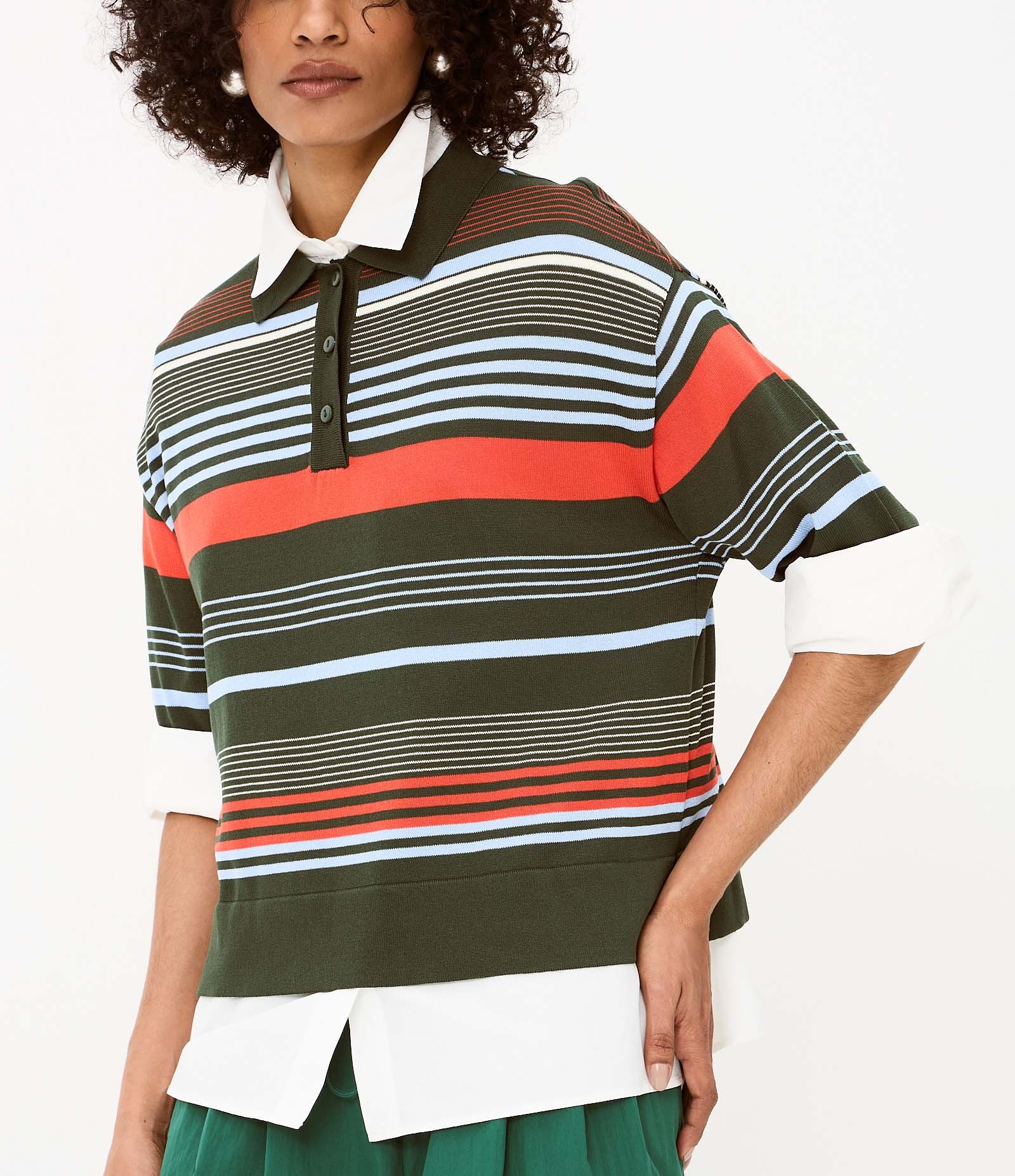 Blusa em Tricô com Gola Polo e Estampa Listrada Multicores 2