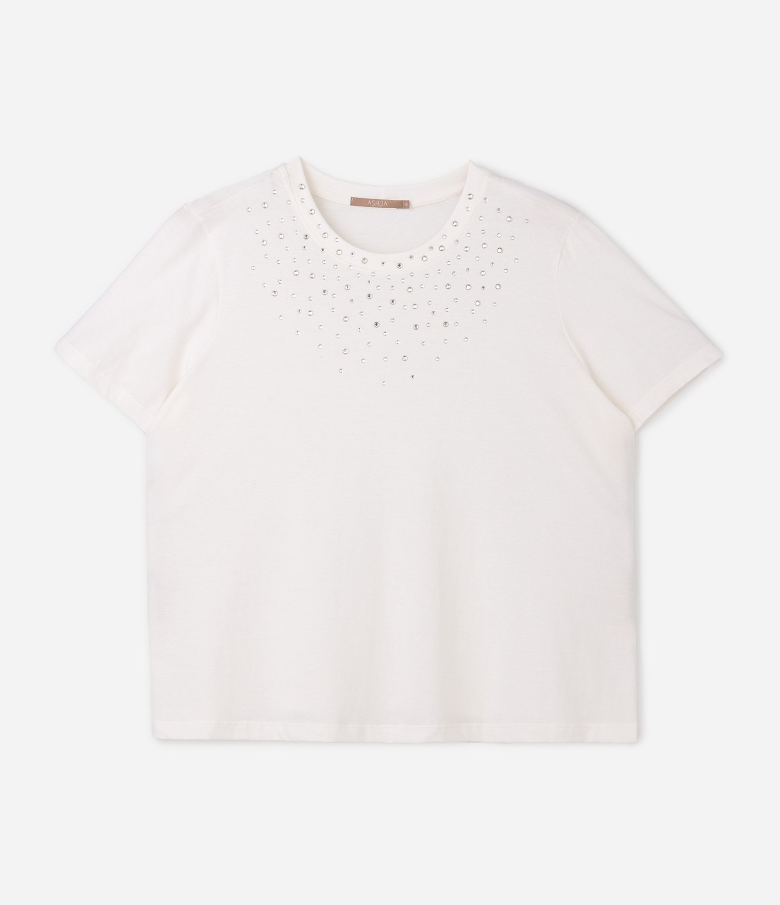 Blusa Regular em Algodão com Aplicações de Brilho Curve e Plus Size Branco 1