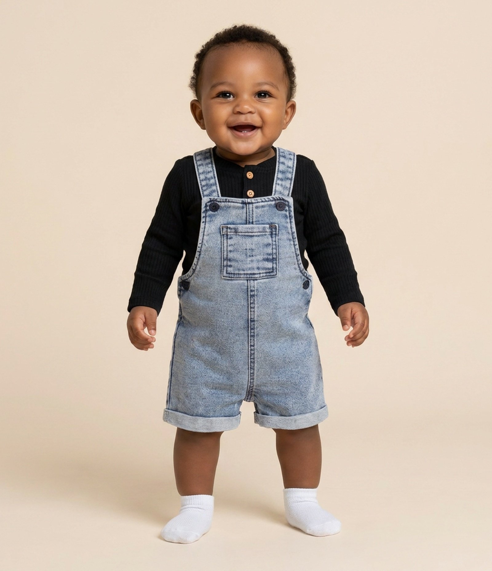Jardineira Infantil em Jeans com Bolsinho Frontal – Tam 0 a 18 Meses Azul 1
