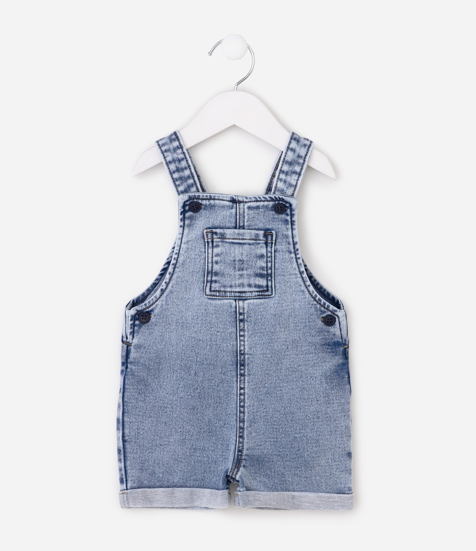 Jardineira Infantil em Jeans com Bolsinho Frontal – Tam 0 a 18 Meses Azul 2