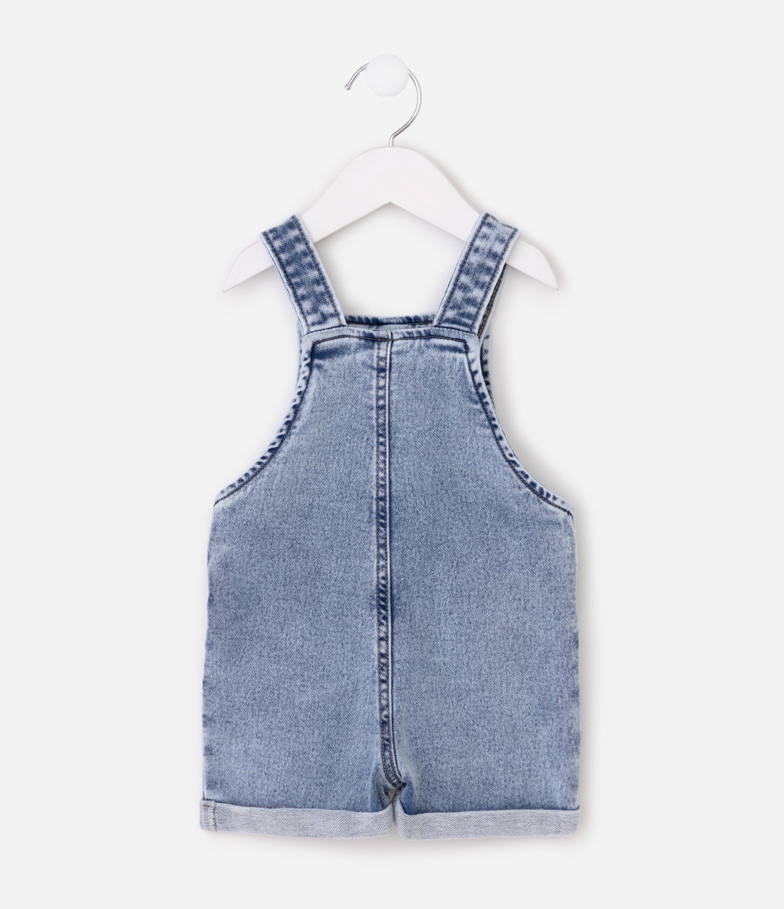 Jardineira Infantil em Jeans com Bolsinho Frontal – Tam 0 a 18 Meses Azul 3