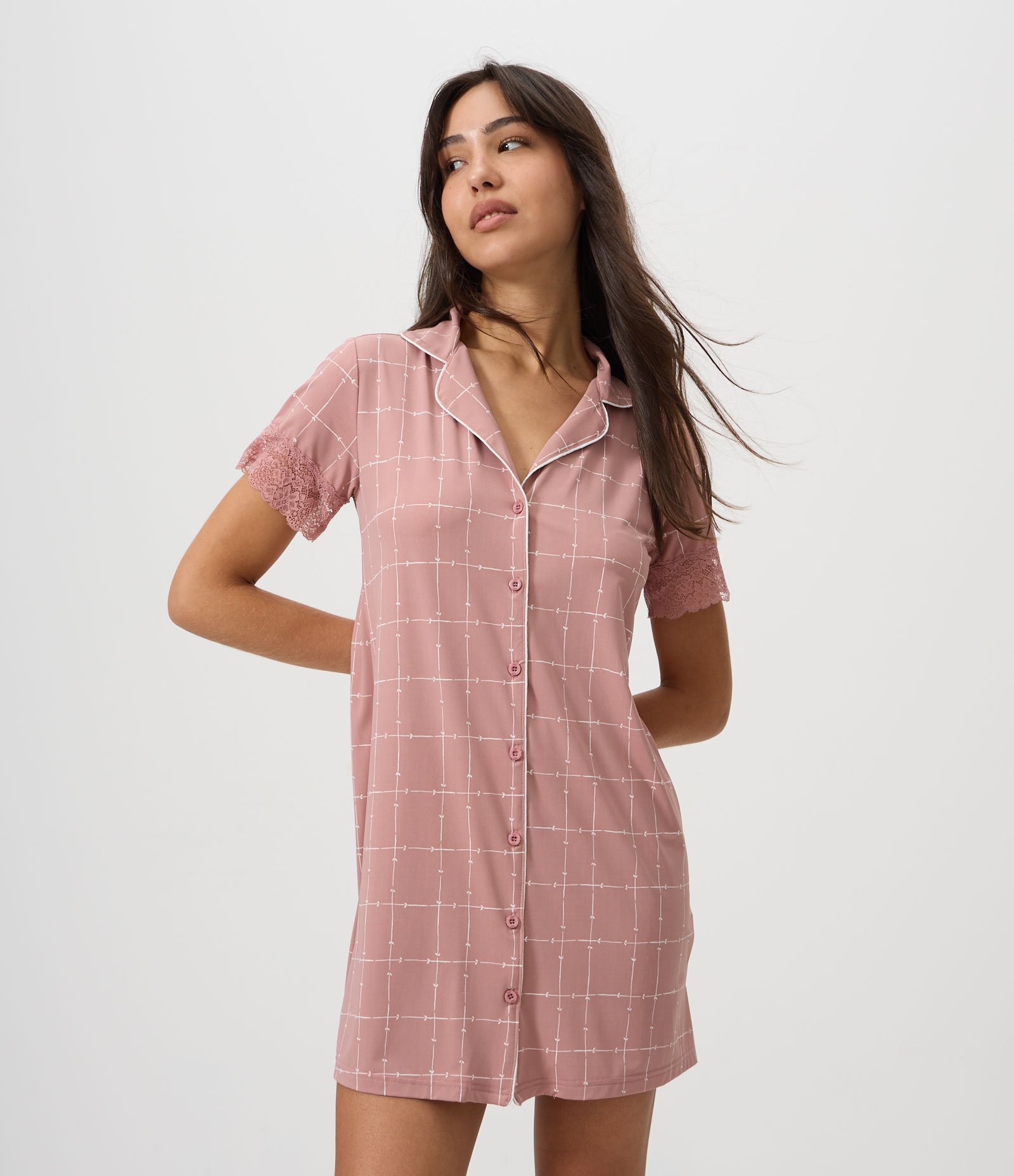 Camisola Americana em Microfibra com Estampa Geométrica Rosa 1
