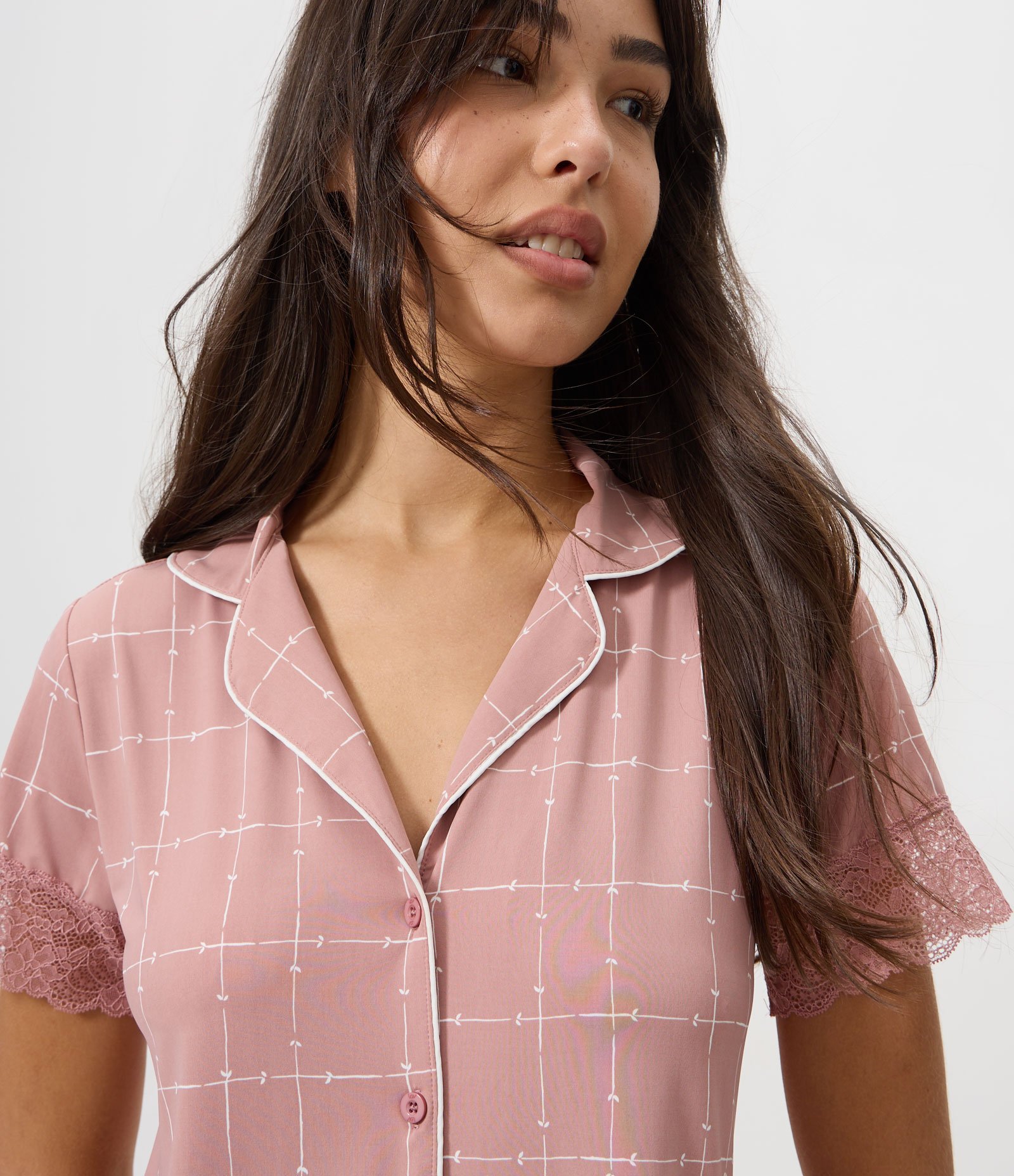 Camisola Americana em Microfibra com Estampa Geométrica Rosa 3