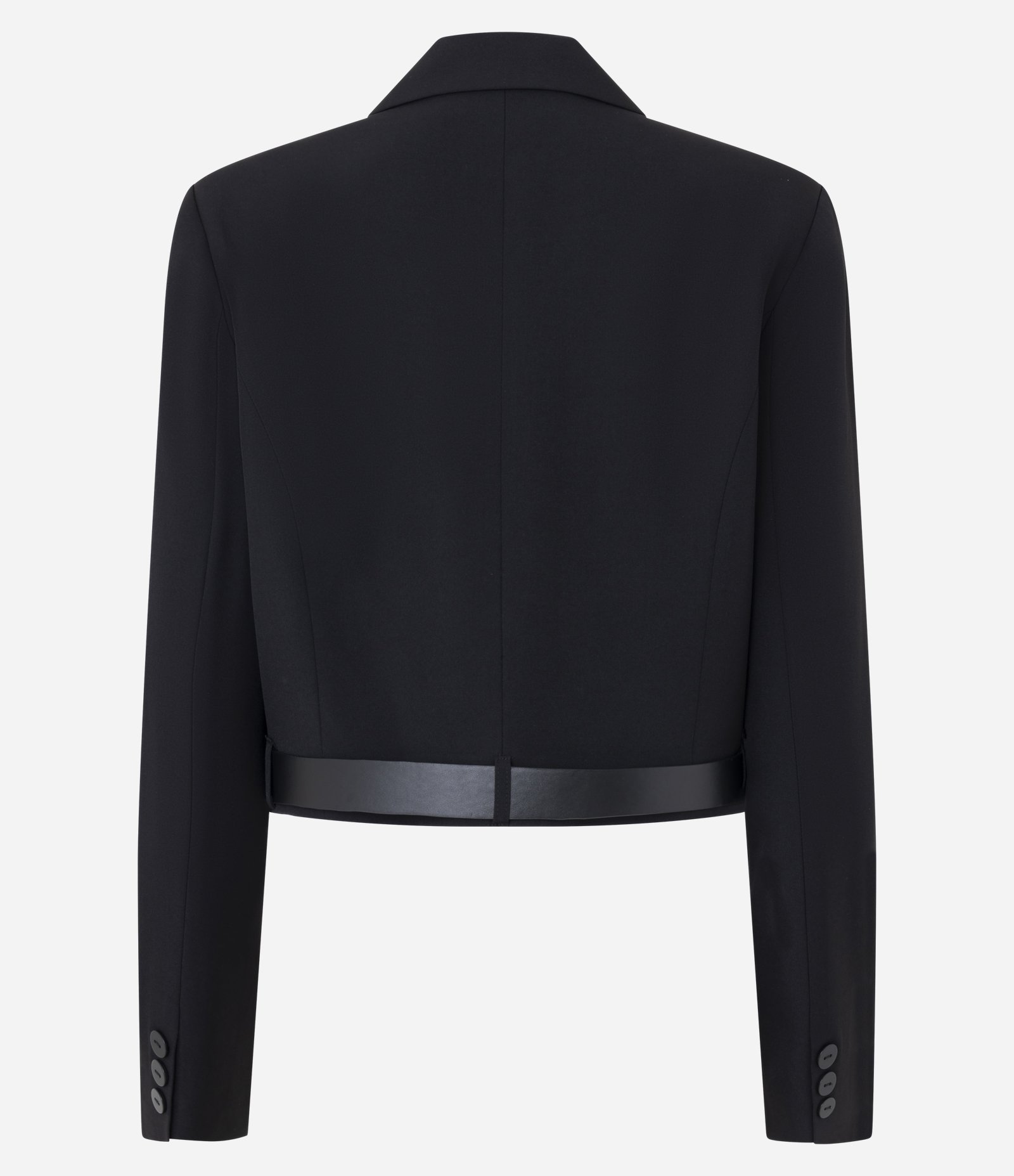 Blazer Cropped Estruturado e Alfaiatado com Cinto na Barra Preto 9