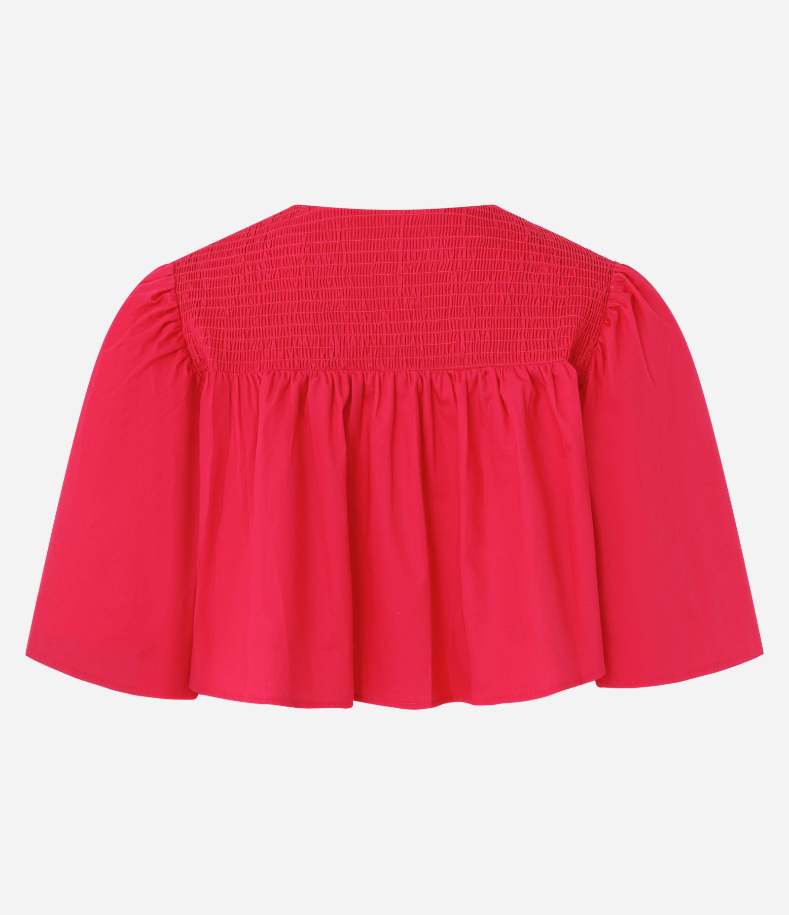 Blusa Cropped em Tricoline com Franzido e Manga Ampla Rosa 7