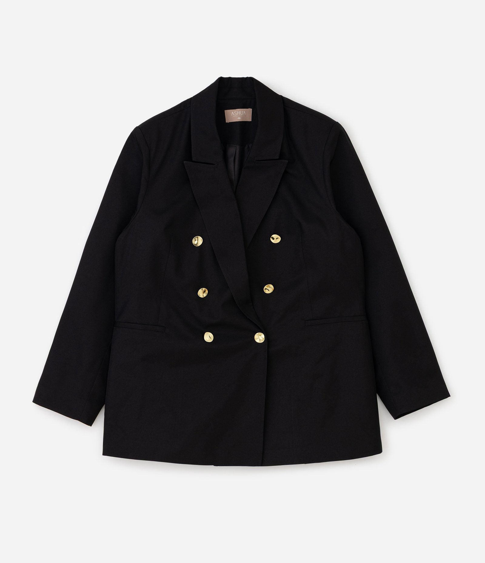 Blazer Alfaiatado com Botões Dourados Curve & Plus Size Preto 1