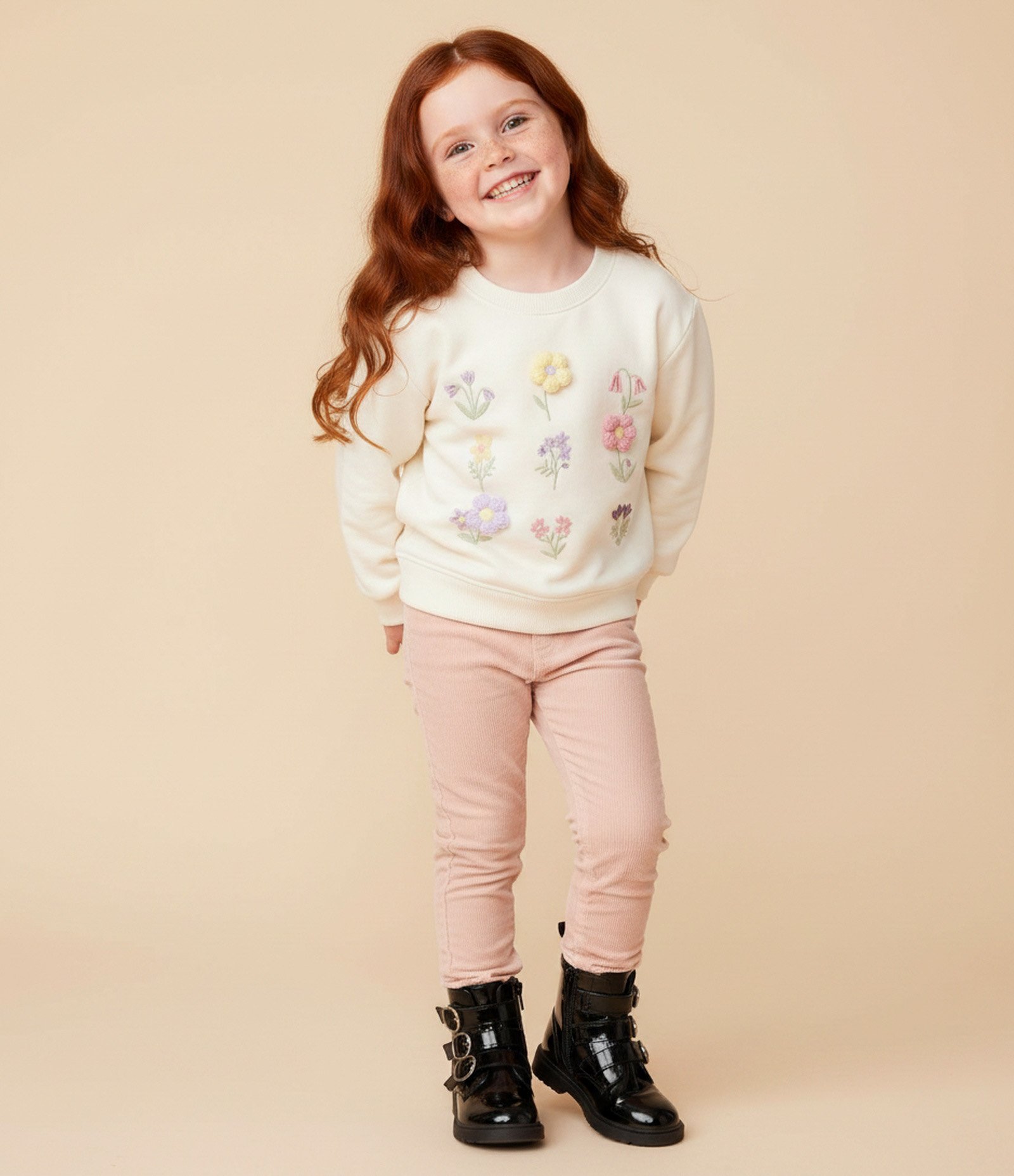 Casaco Infantil em Moletom com Bordado Floral – Tam 1 a 6 Anos Off White 1