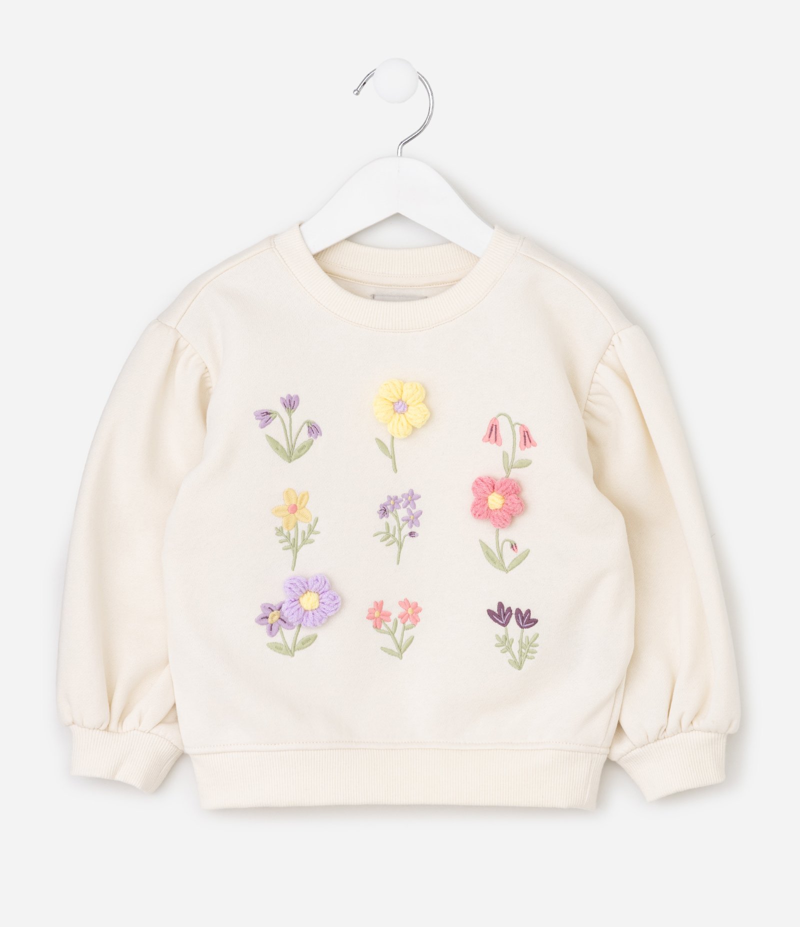 Casaco Infantil em Moletom com Bordado Floral – Tam 1 a 6 Anos Off White 2