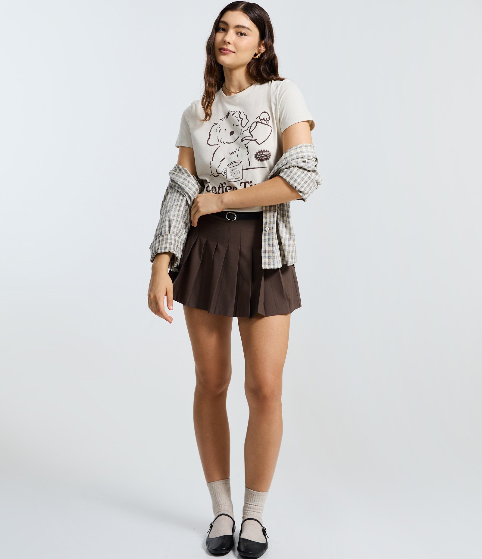 Camiseta T-shirt em Algodão com Estampa de Cachorrinho no Coffee Time Bege 2