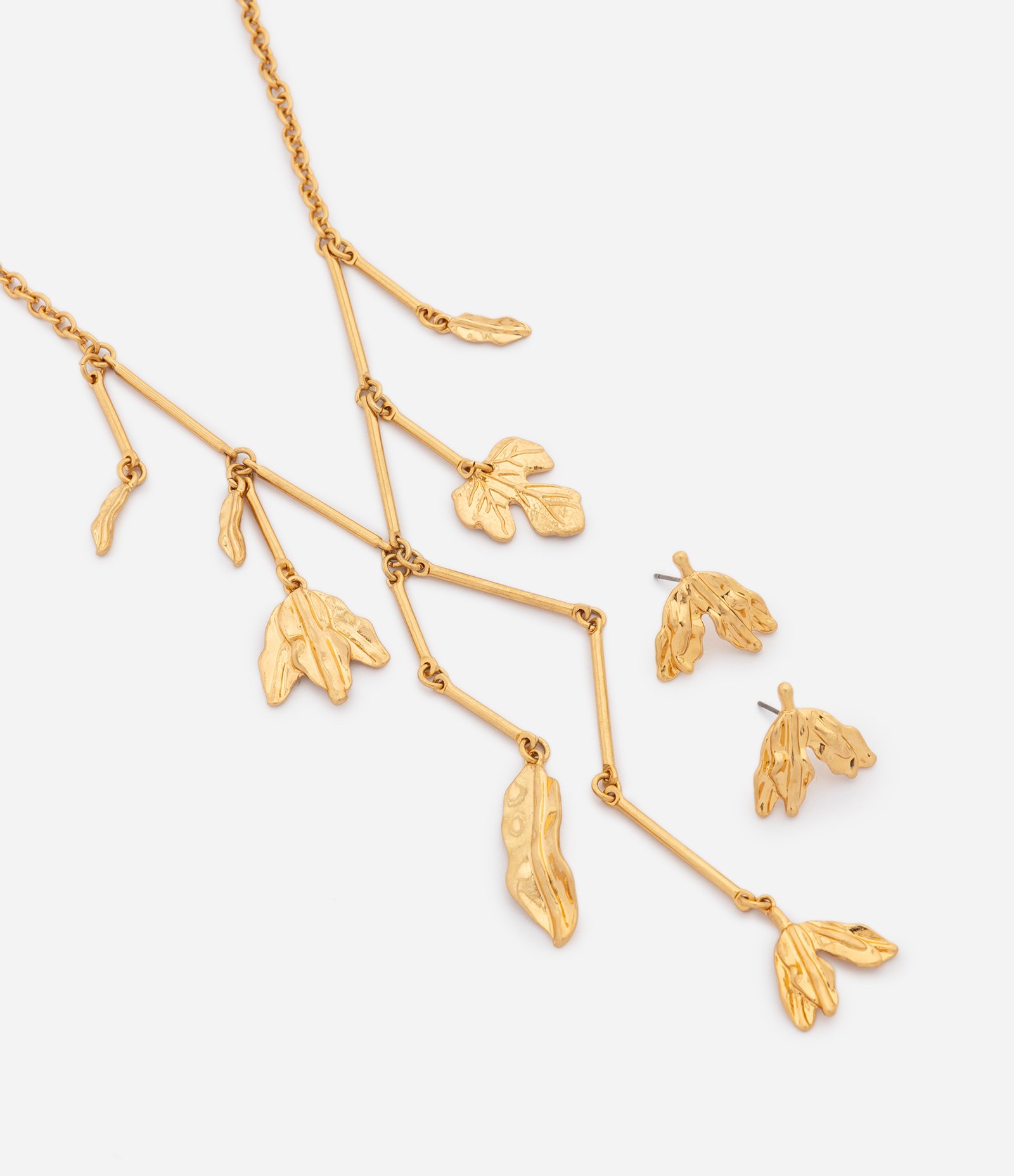 Conjunto de Colar Gravata e Brinco Botão com Formato de Pétalas Dourado 2