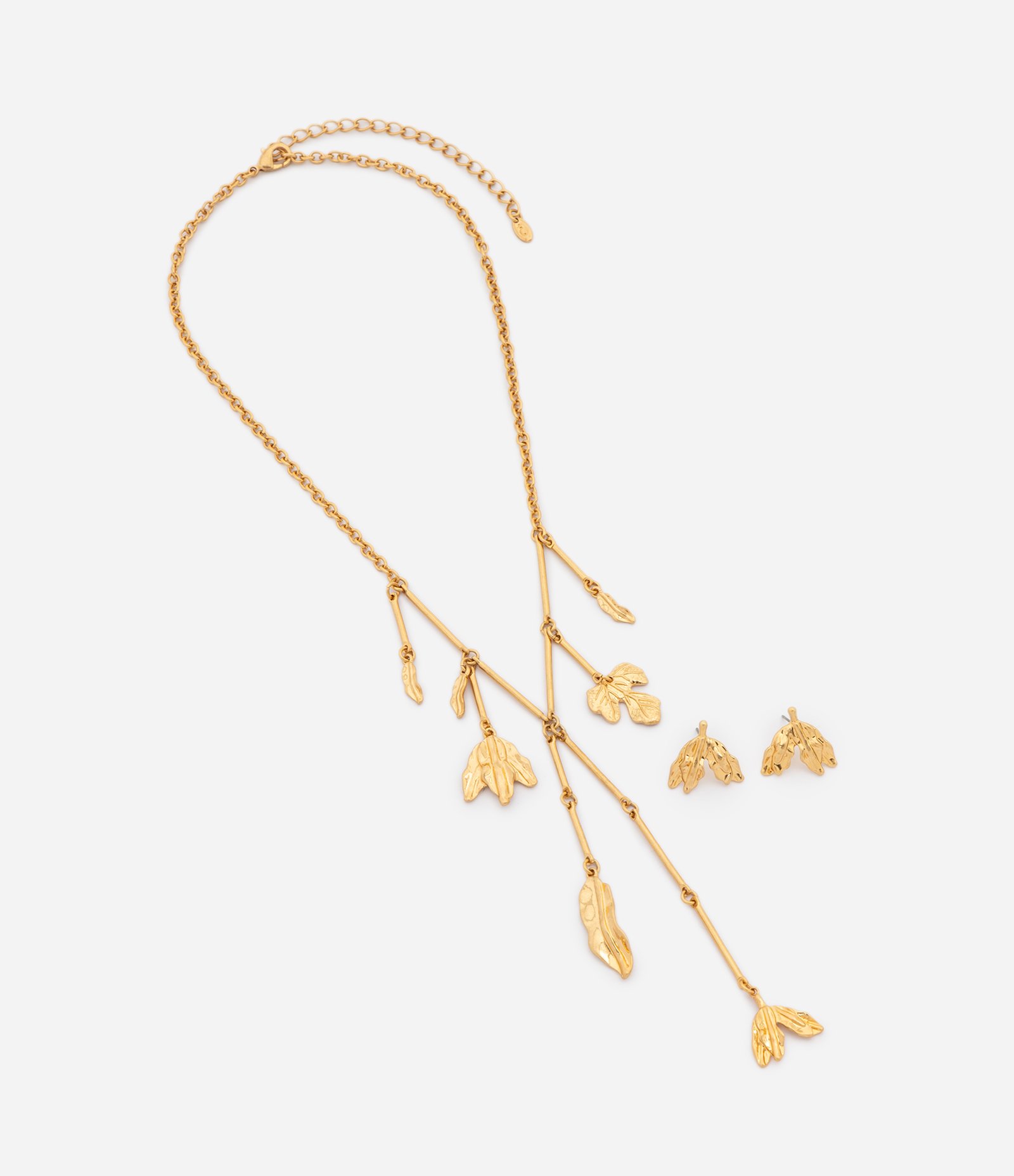Conjunto de Colar Gravata e Brinco Botão com Formato de Pétalas Dourado 3