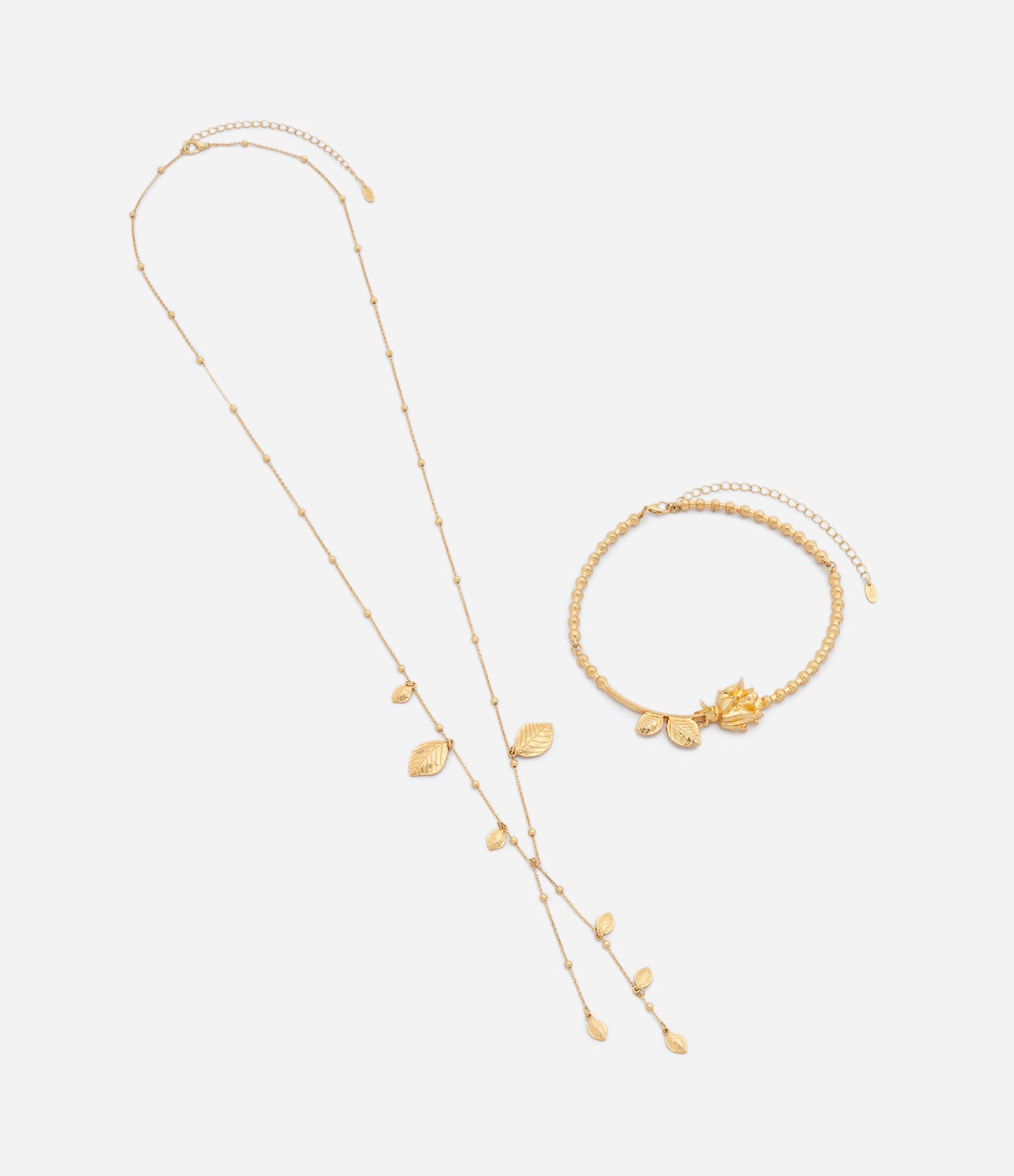 Conjunto Colar Camadas em Metal com Pingentes de Pétalas Dourado 3