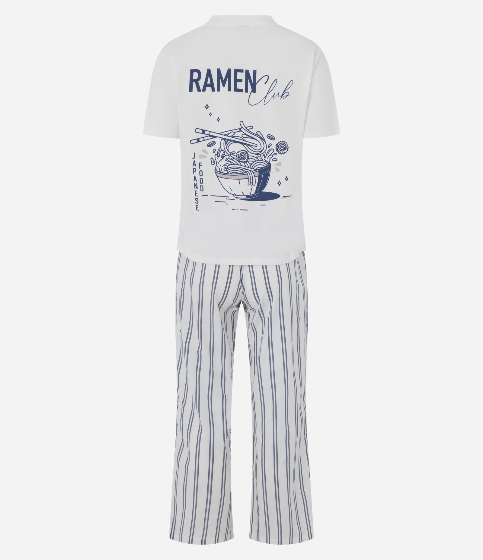 Pijama Longo em Algodão com Estampa de Listras e Ramen Branco 9
