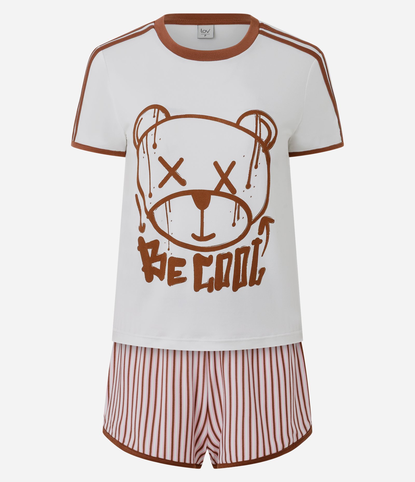 Pijama Curto em Peach Touch com Estampa de Urso Branco/Vermelho 6