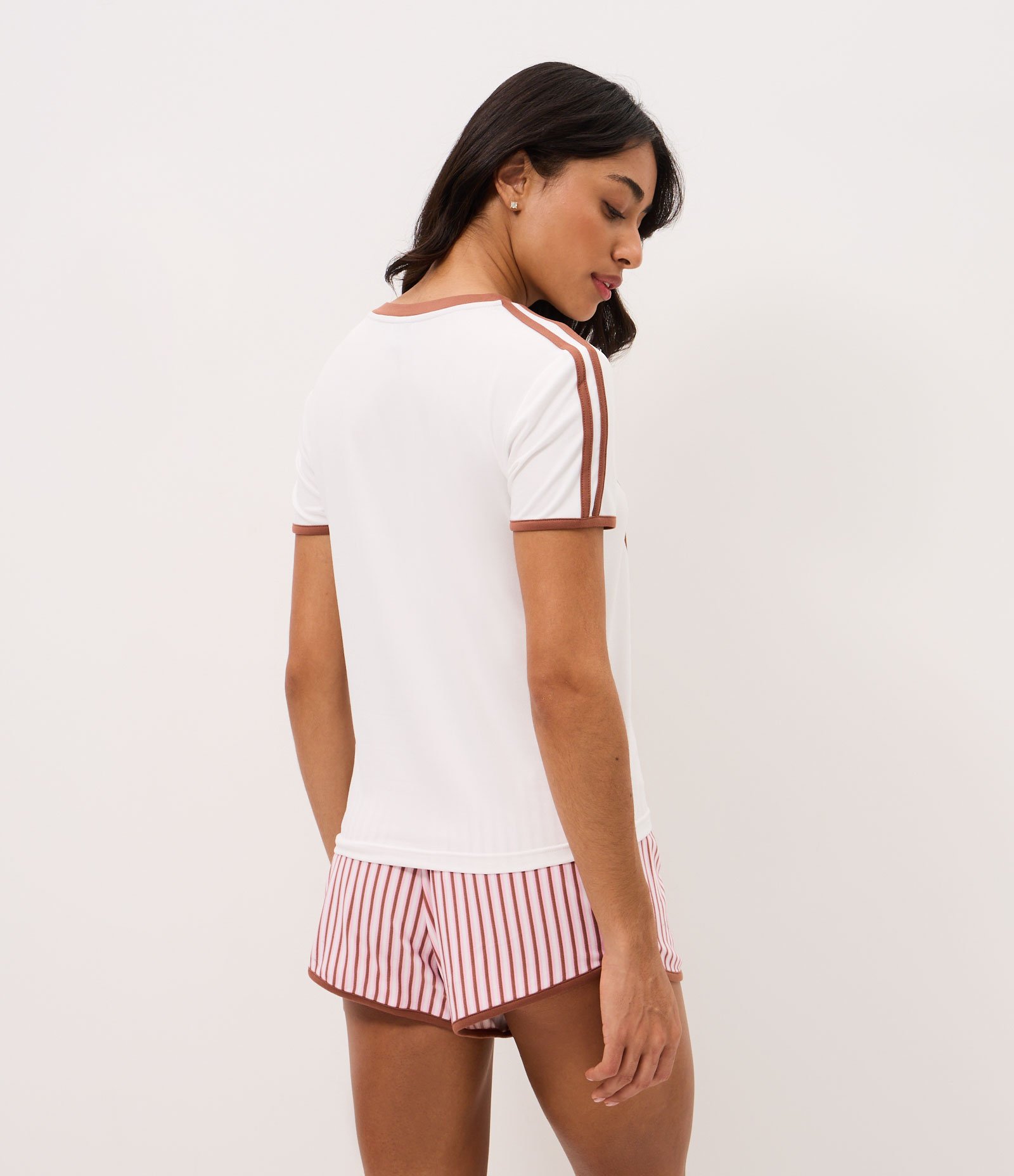 Pijama Curto em Peach Touch com Estampa de Urso Branco/Vermelho 5