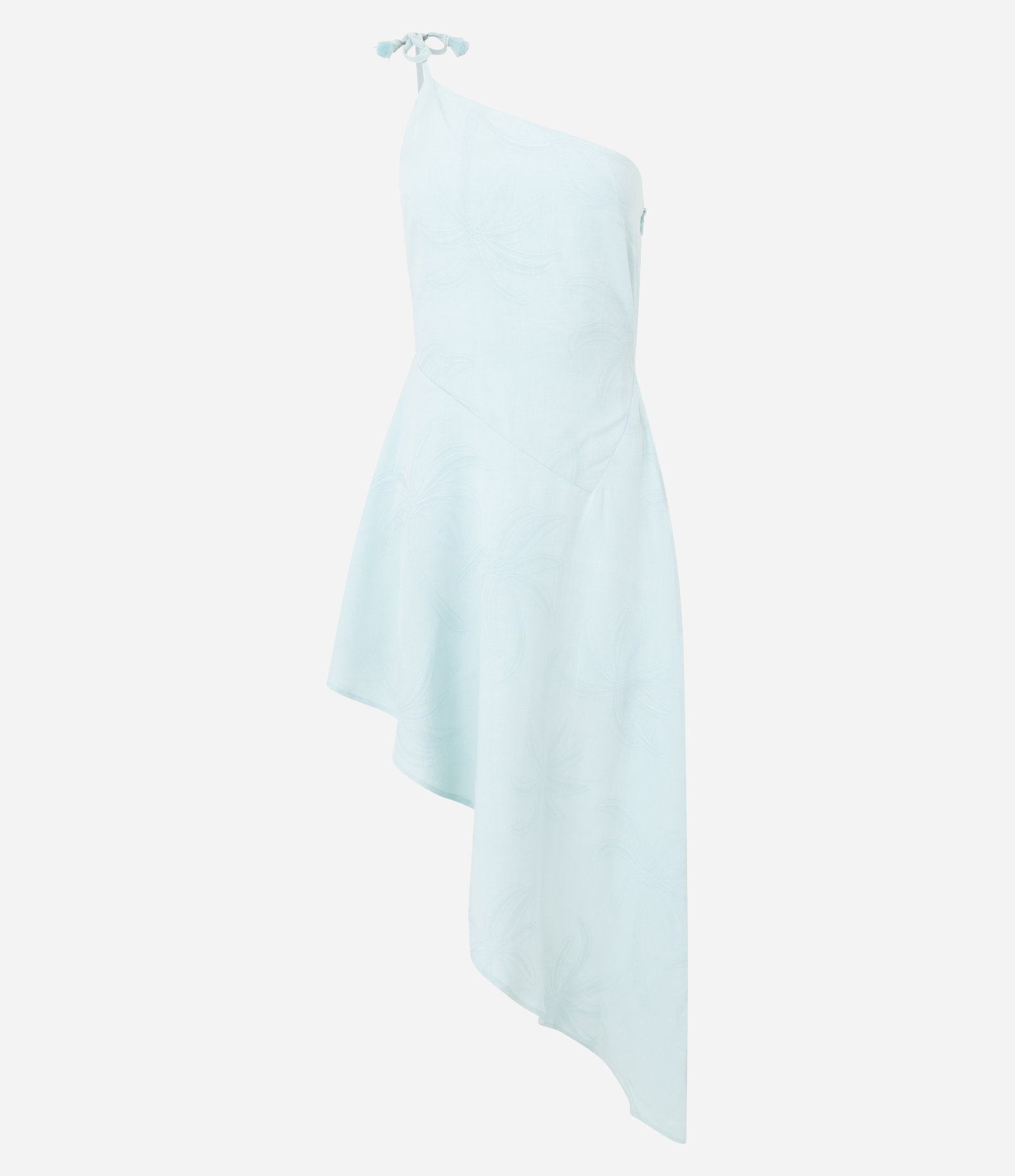 Vestido Assimétrico Ombro Único em Viscose Texturizada com Babado Azul 5