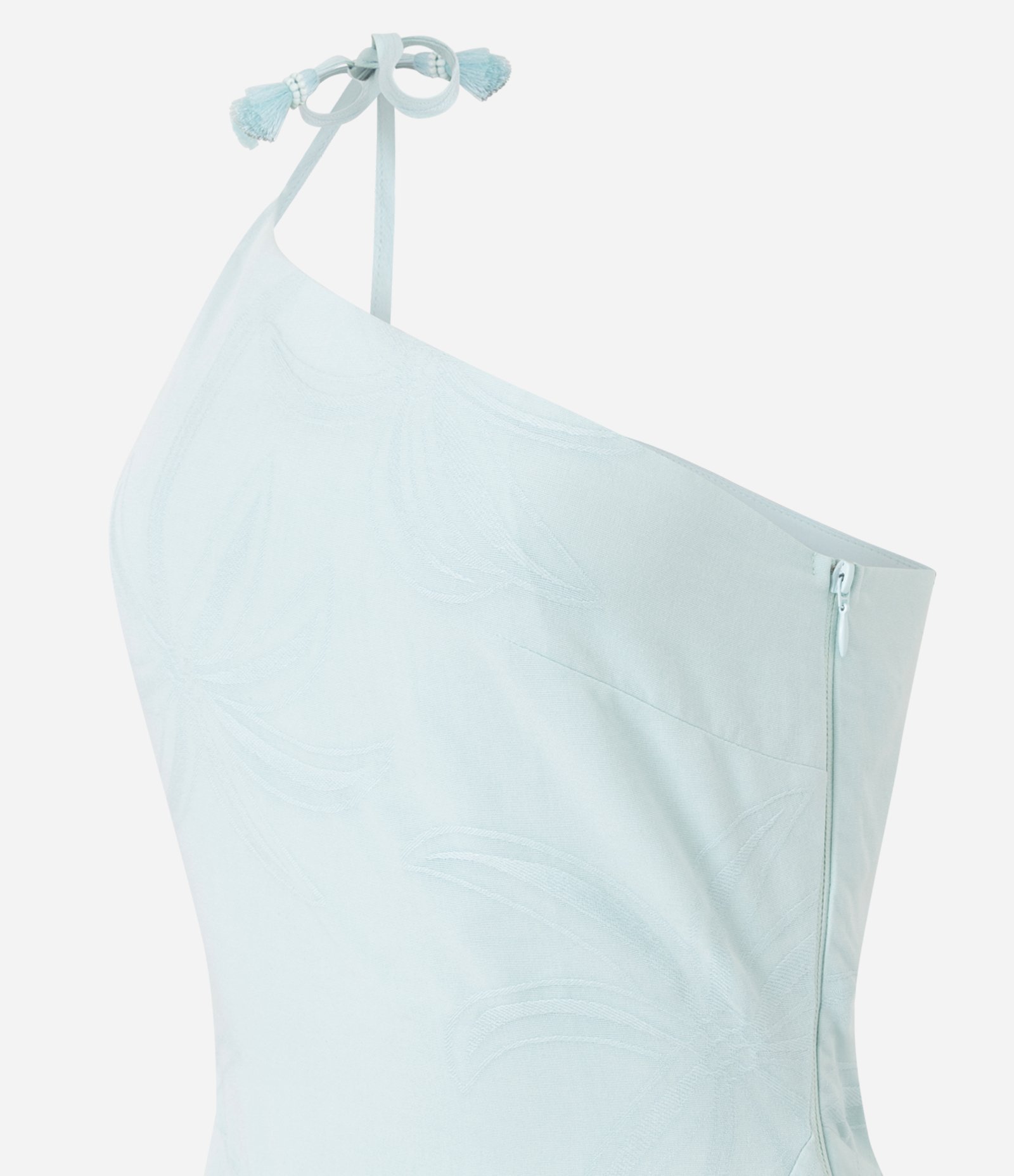 Vestido Assimétrico Ombro Único em Viscose Texturizada com Babado Azul 6