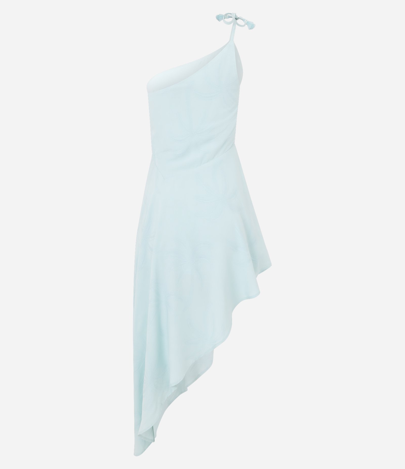 Vestido Assimétrico Ombro Único em Viscose Texturizada com Babado Azul 7