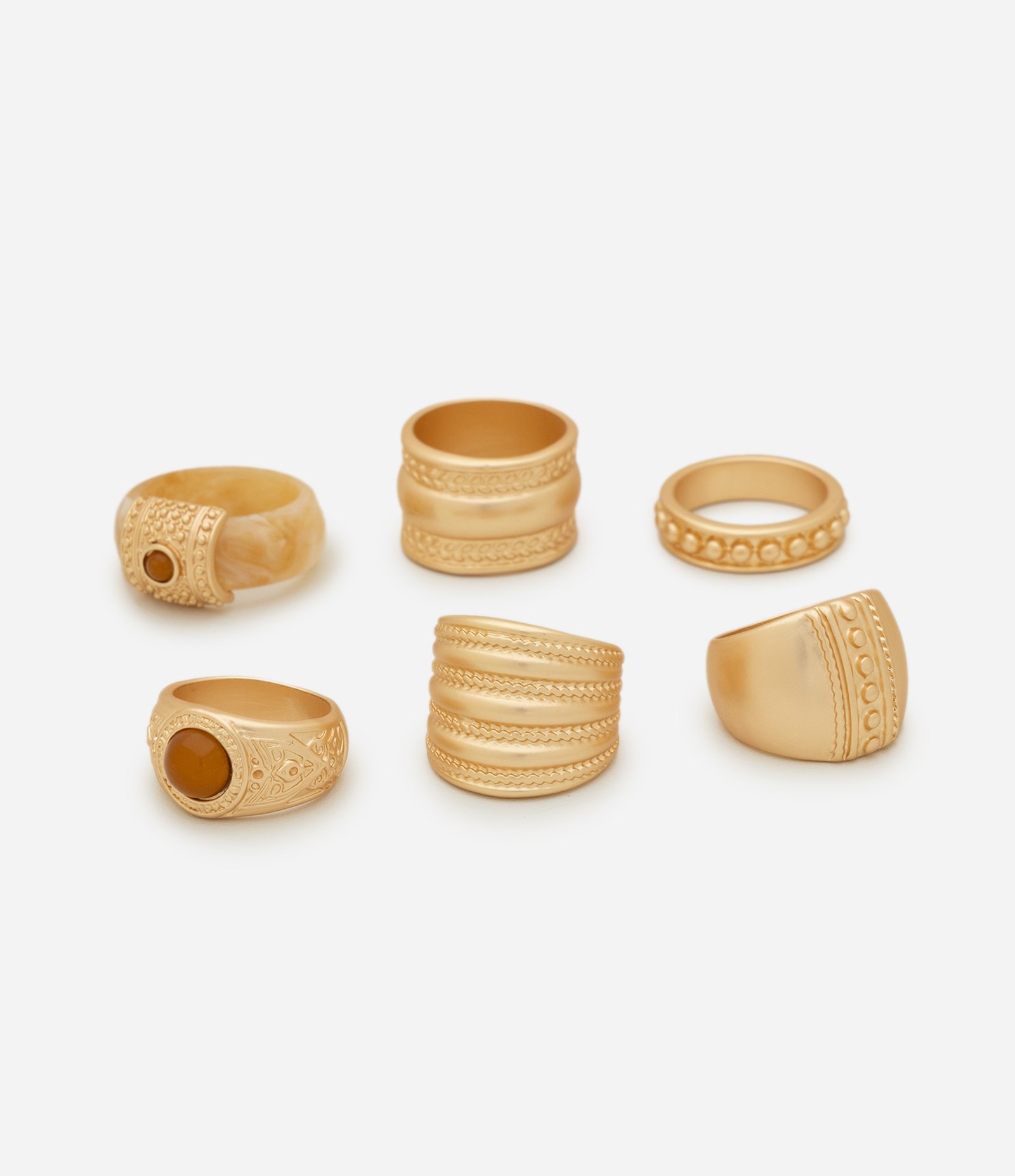 Kit 06 Anéis em Metal com Design Robusto Dourado 3