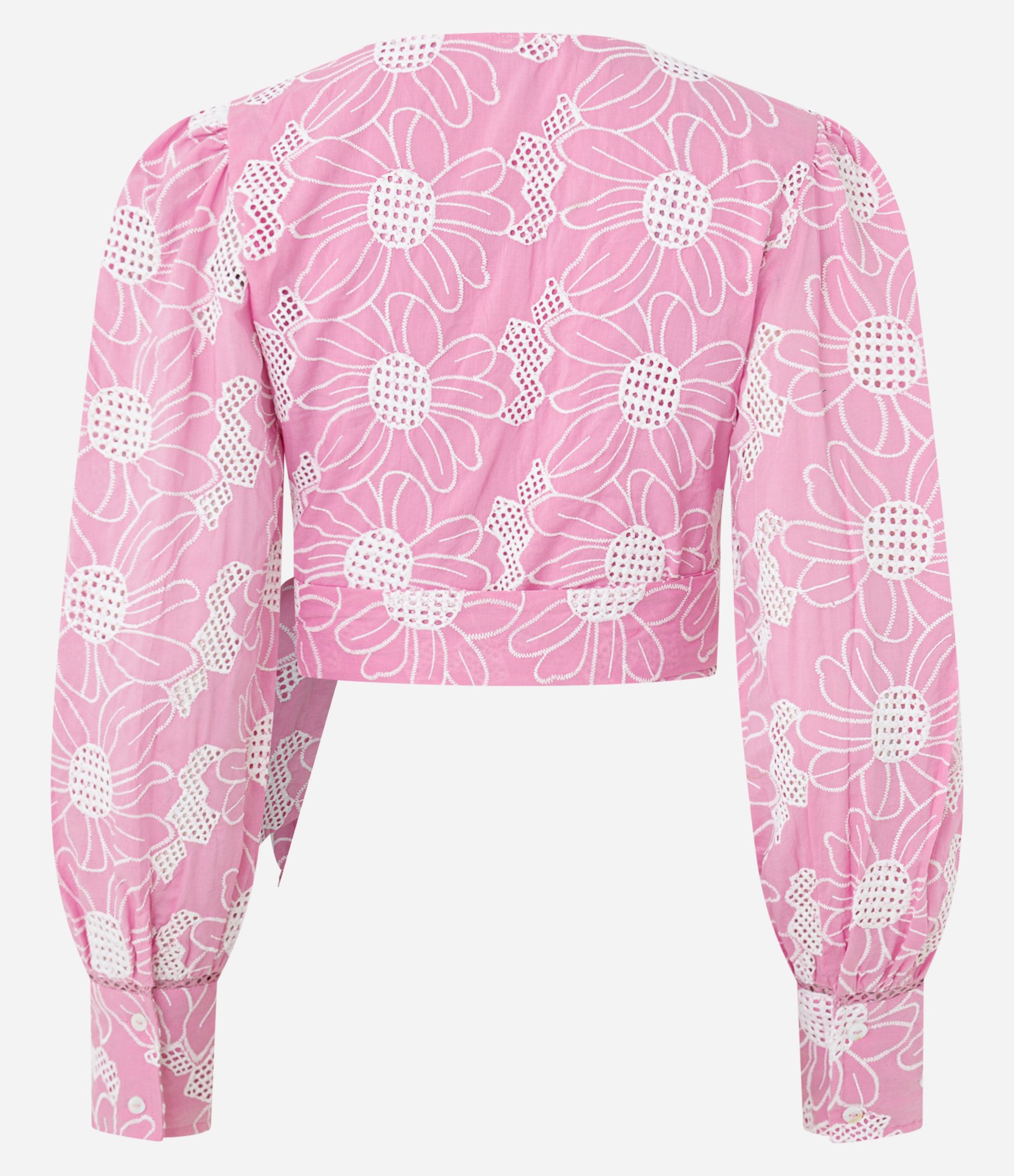 Blusa em Laise Floral com Decote Transpassado e Amarração Rosa 7