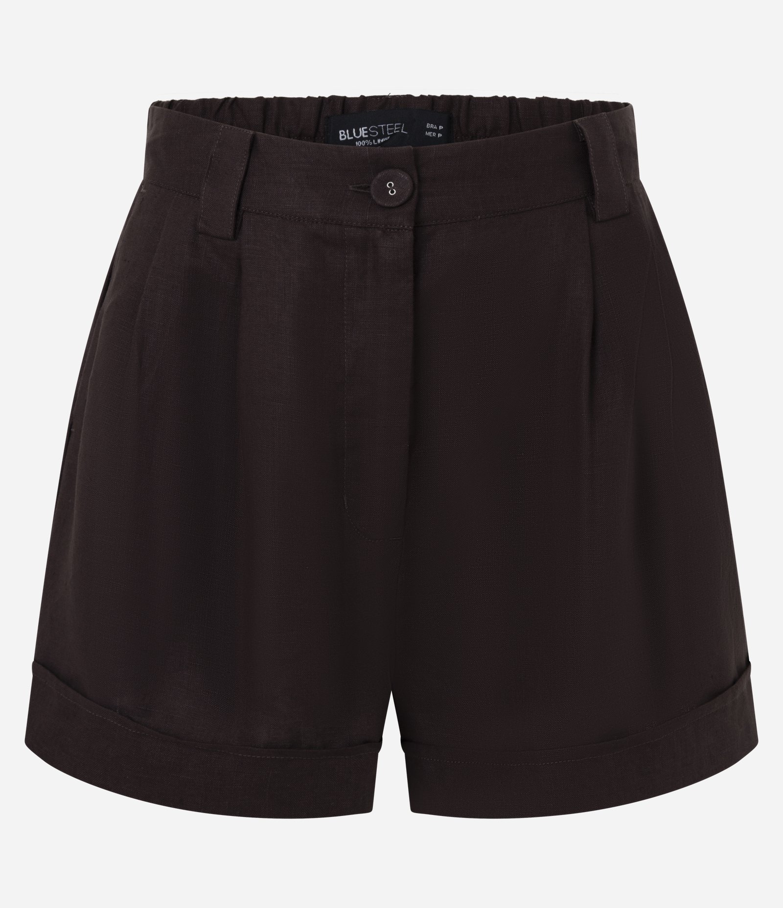Short Linho em A com Pregas e Barra Virada Marrom 6