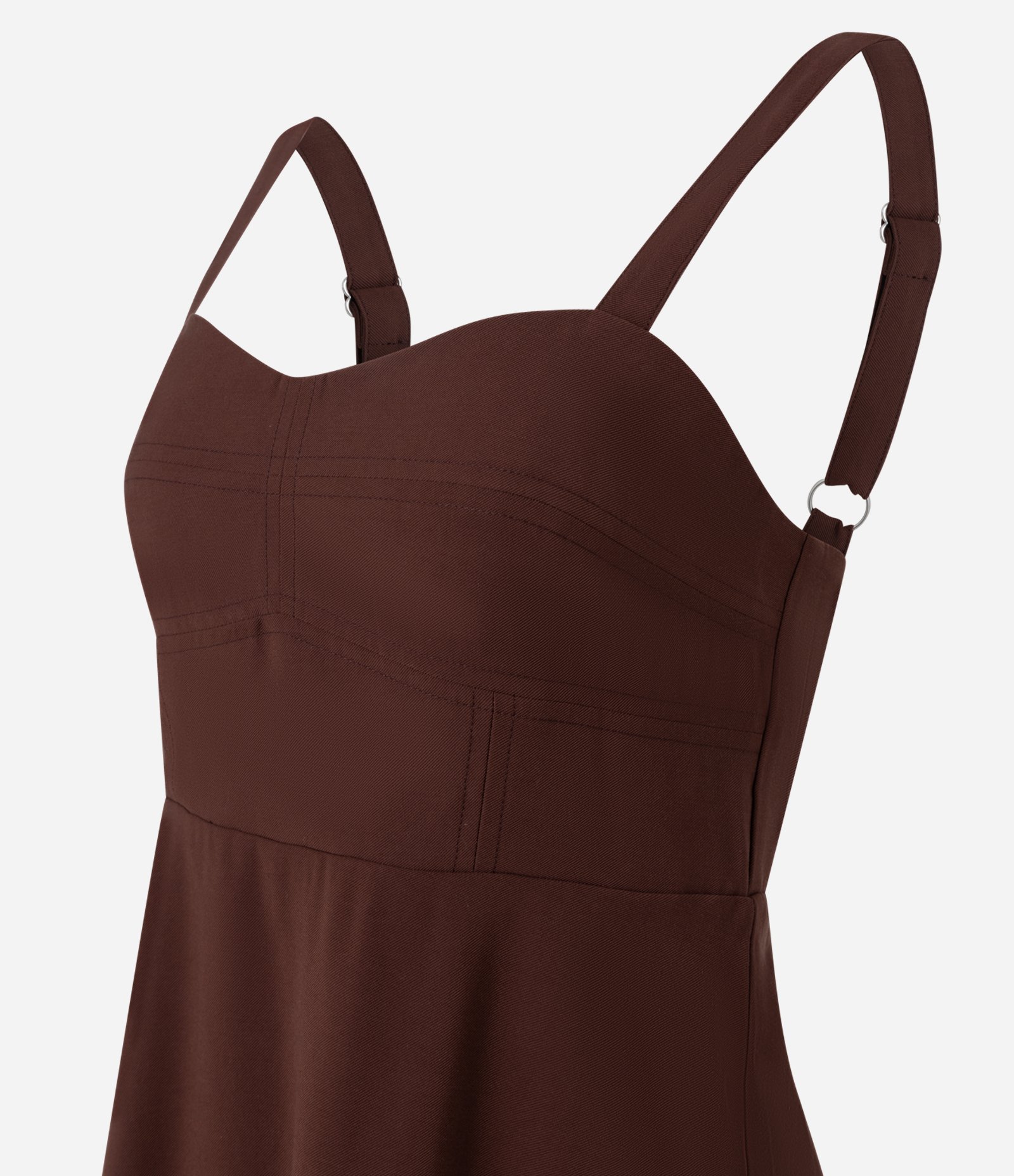 Vestido Curto em Sarja com Recortes no Busto e Alças Reguláveis Bordô 7