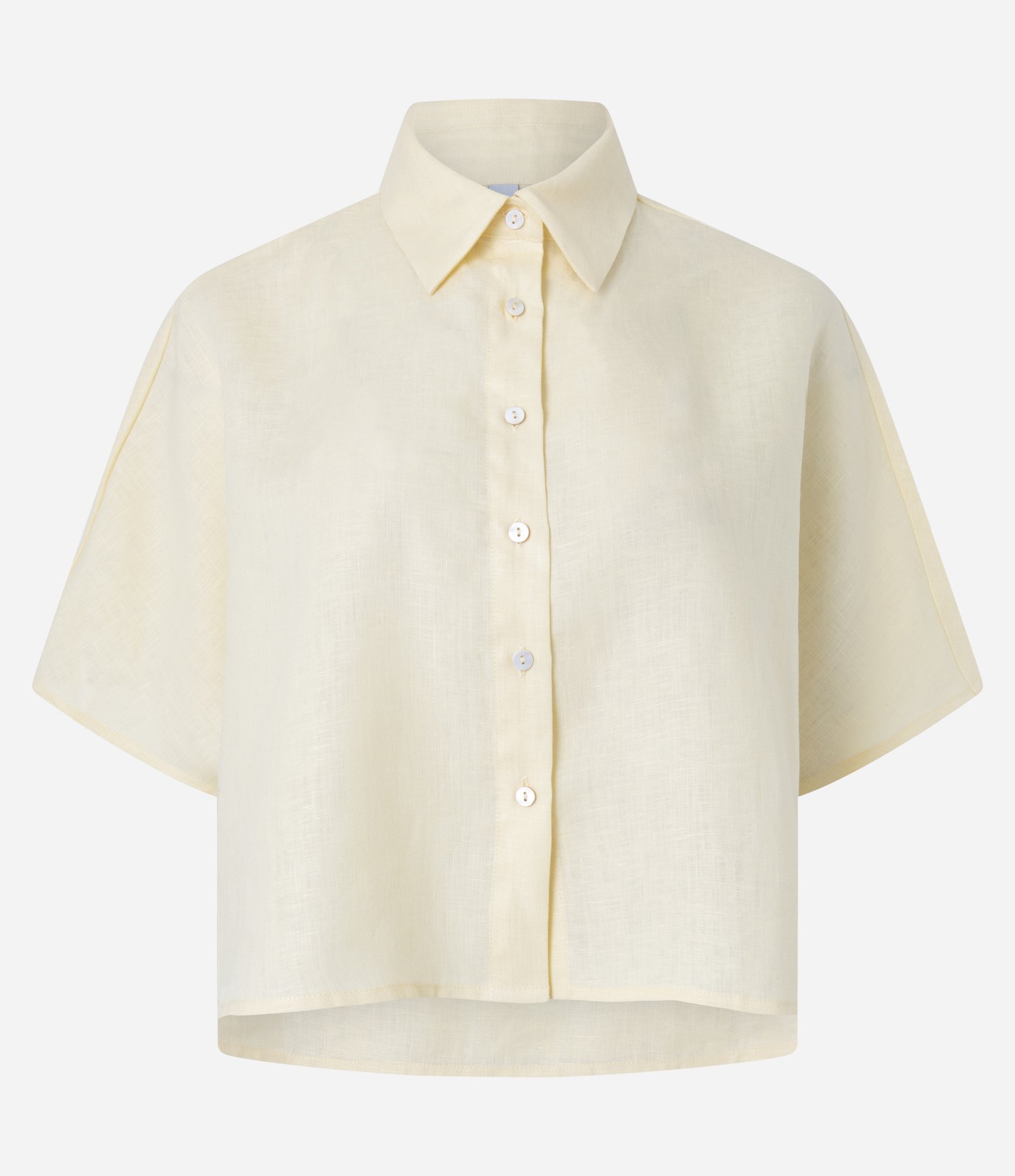 Camisa Manga Curta em Linho com Botões Contrastantes Amarelo 1