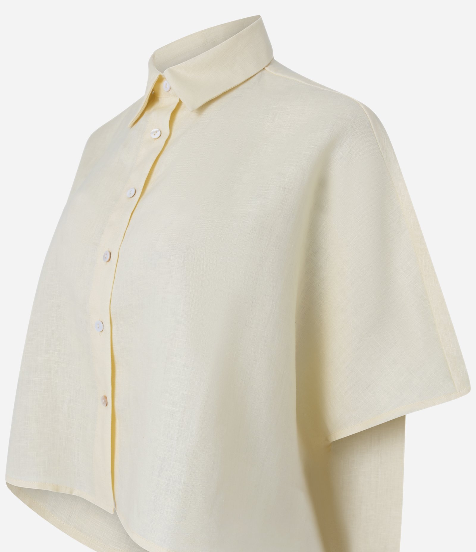 Camisa Manga Curta em Linho com Botões Contrastantes Amarelo 2