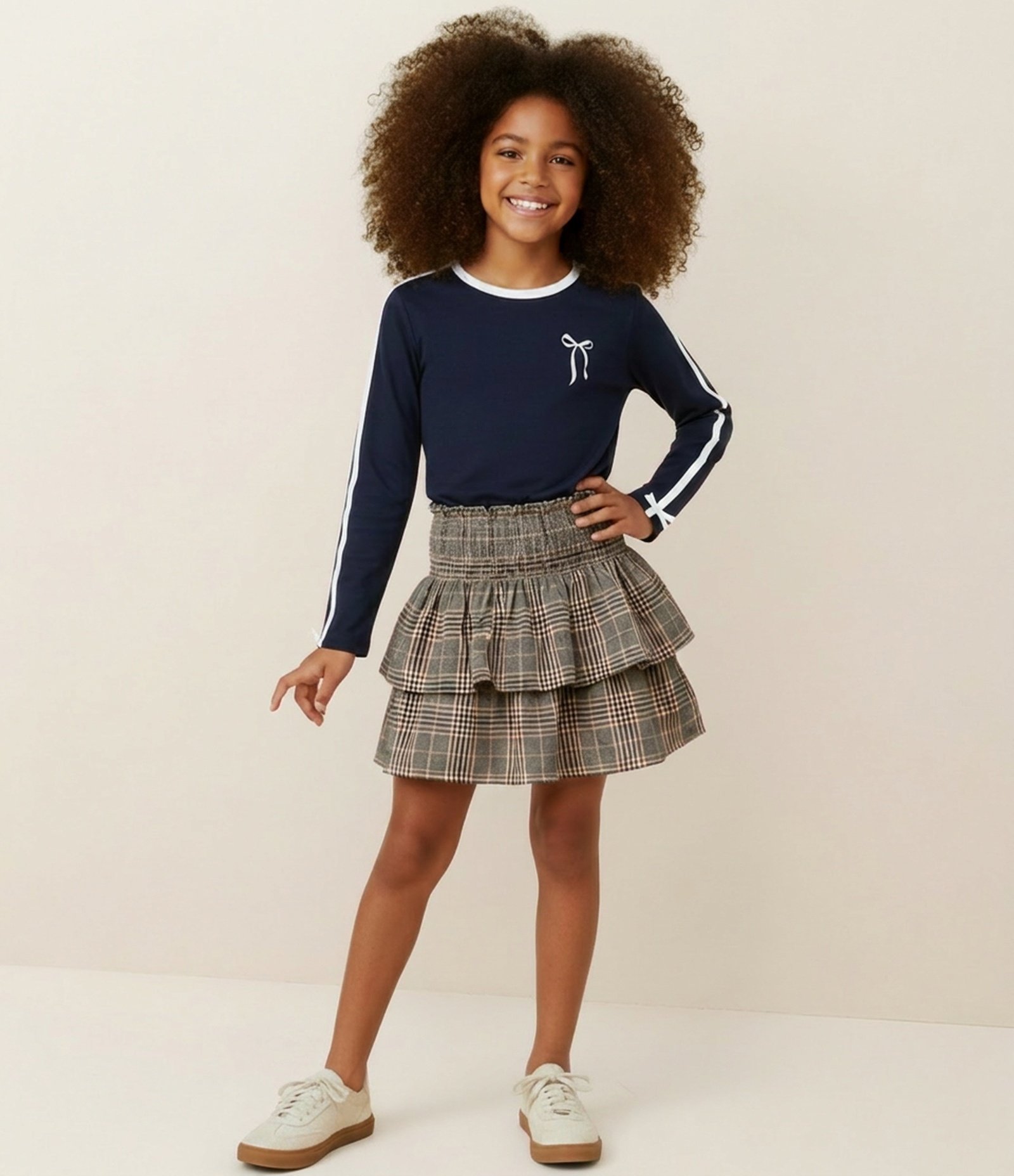 Blusa Infantil com Laço e Listras Contrastantes – Tam 5 a 14 Anos Azul Marinho 1
