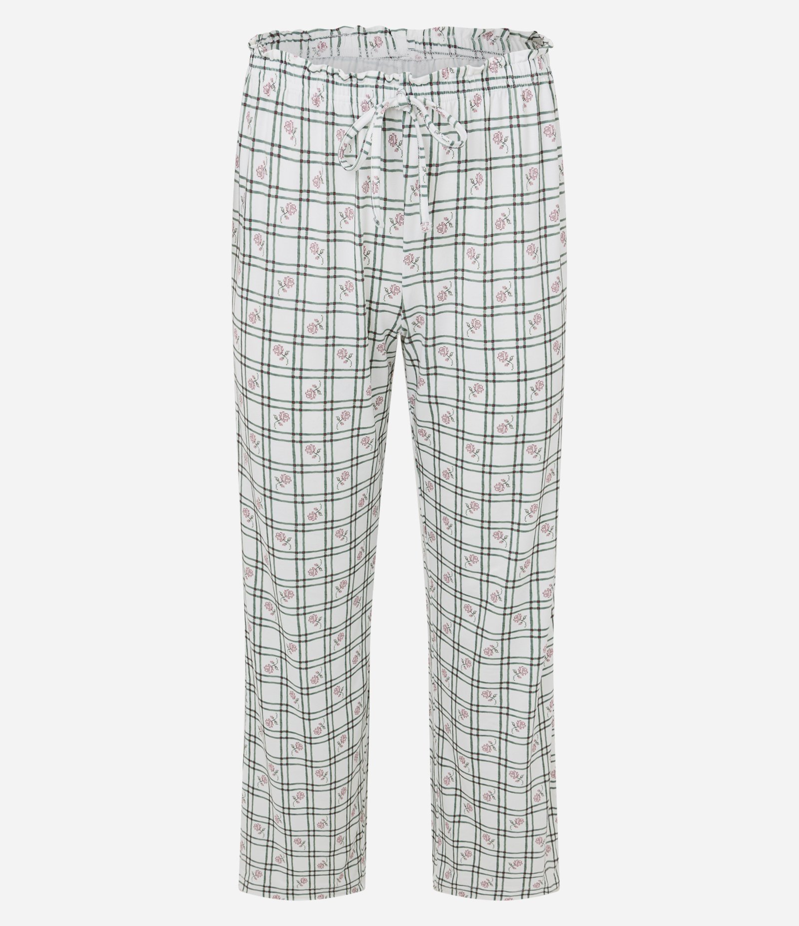 Pijama Longo em Peach Touch com Estampa Xadrez e Florzinhas Branco 8