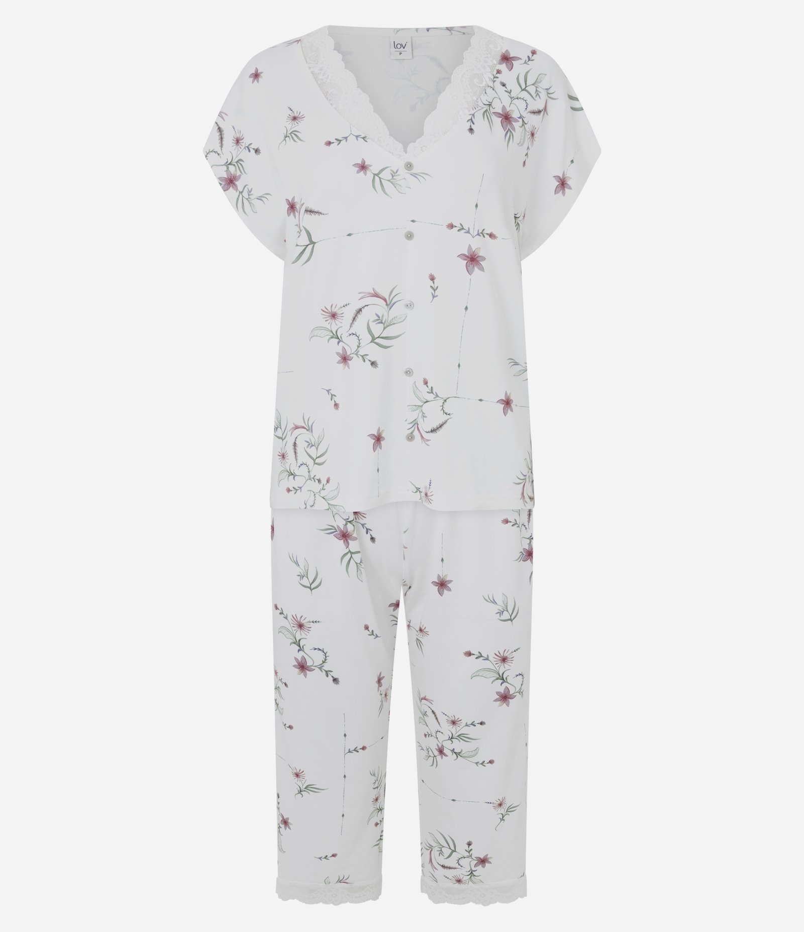 Pijama Curto em Peach Touch com Estampa Floral Branco 5