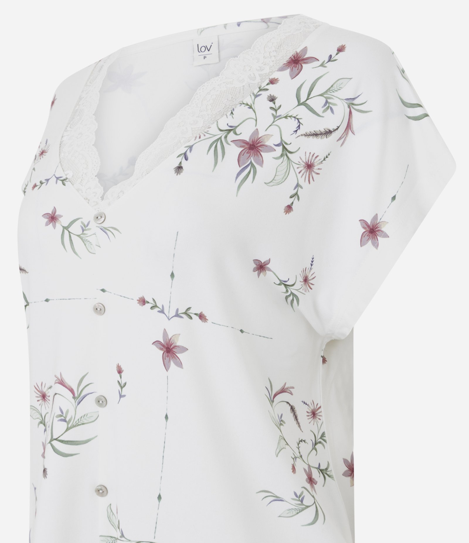 Pijama Curto em Peach Touch com Estampa Floral Branco 6